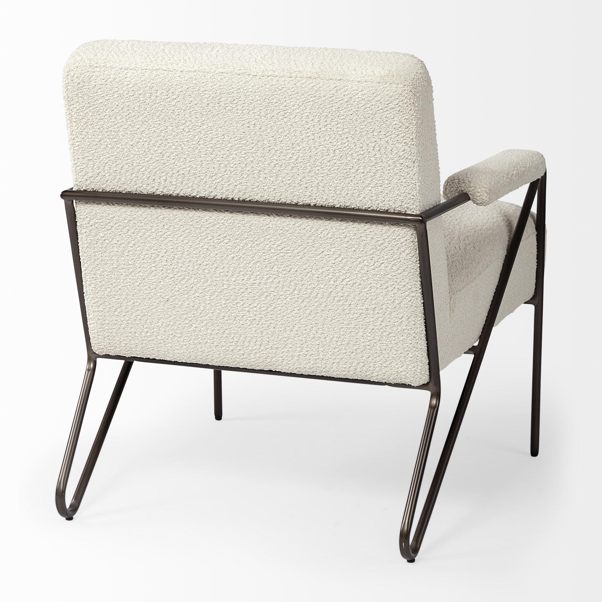 Off White Fabric Wrap Accent Chair with Metal Frame