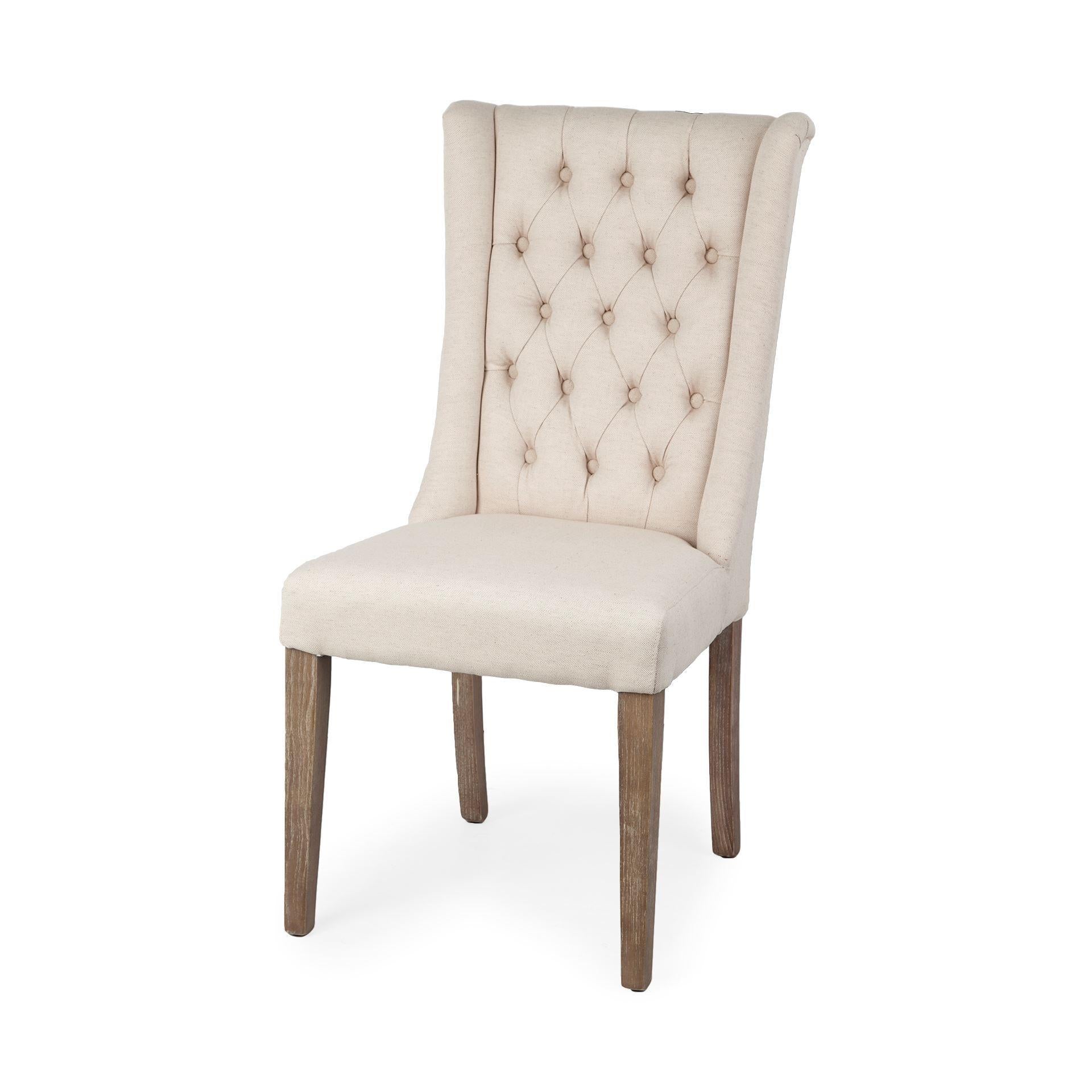 Cream Plush Linen Covering with Ash Solid Wood Base Dining Chair