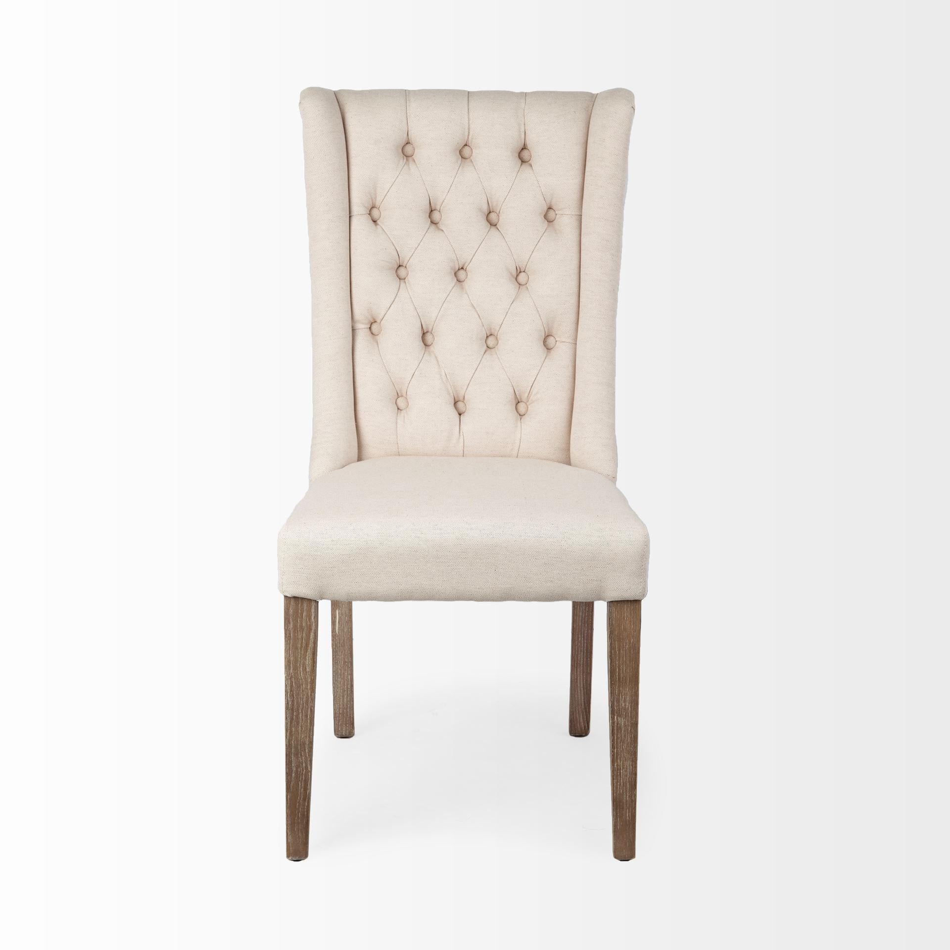 Cream Plush Linen Covering with Ash Solid Wood Base Dining Chair