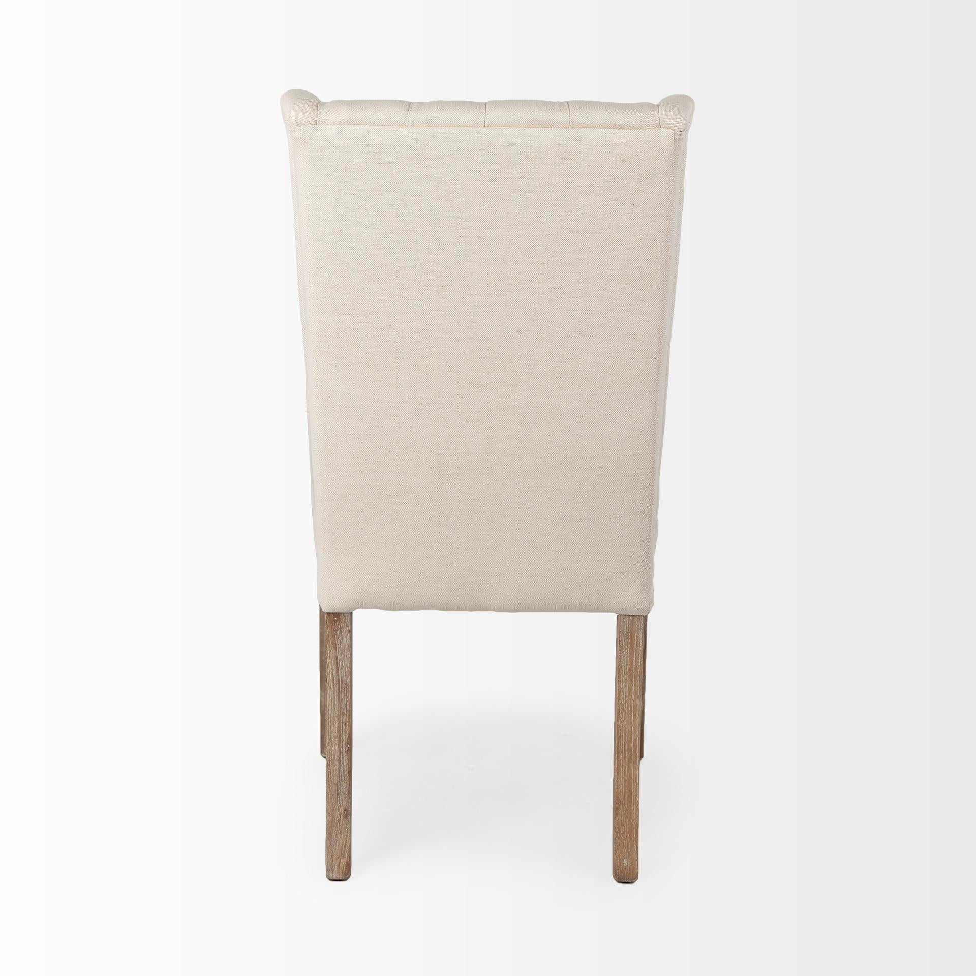 Cream Plush Linen Covering with Ash Solid Wood Base Dining Chair