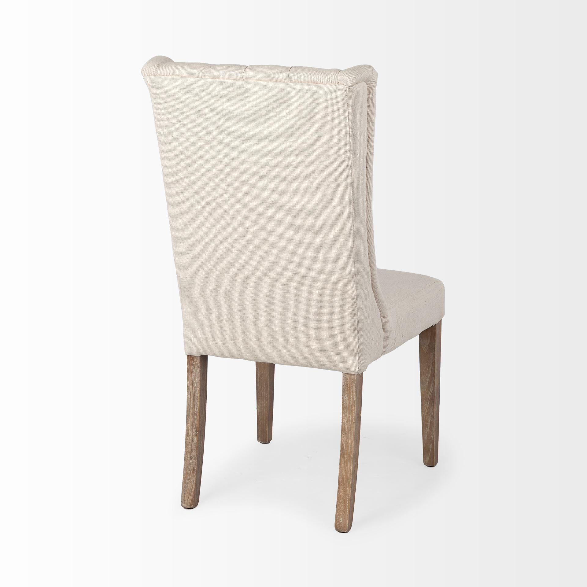 Cream Plush Linen Covering with Ash Solid Wood Base Dining Chair