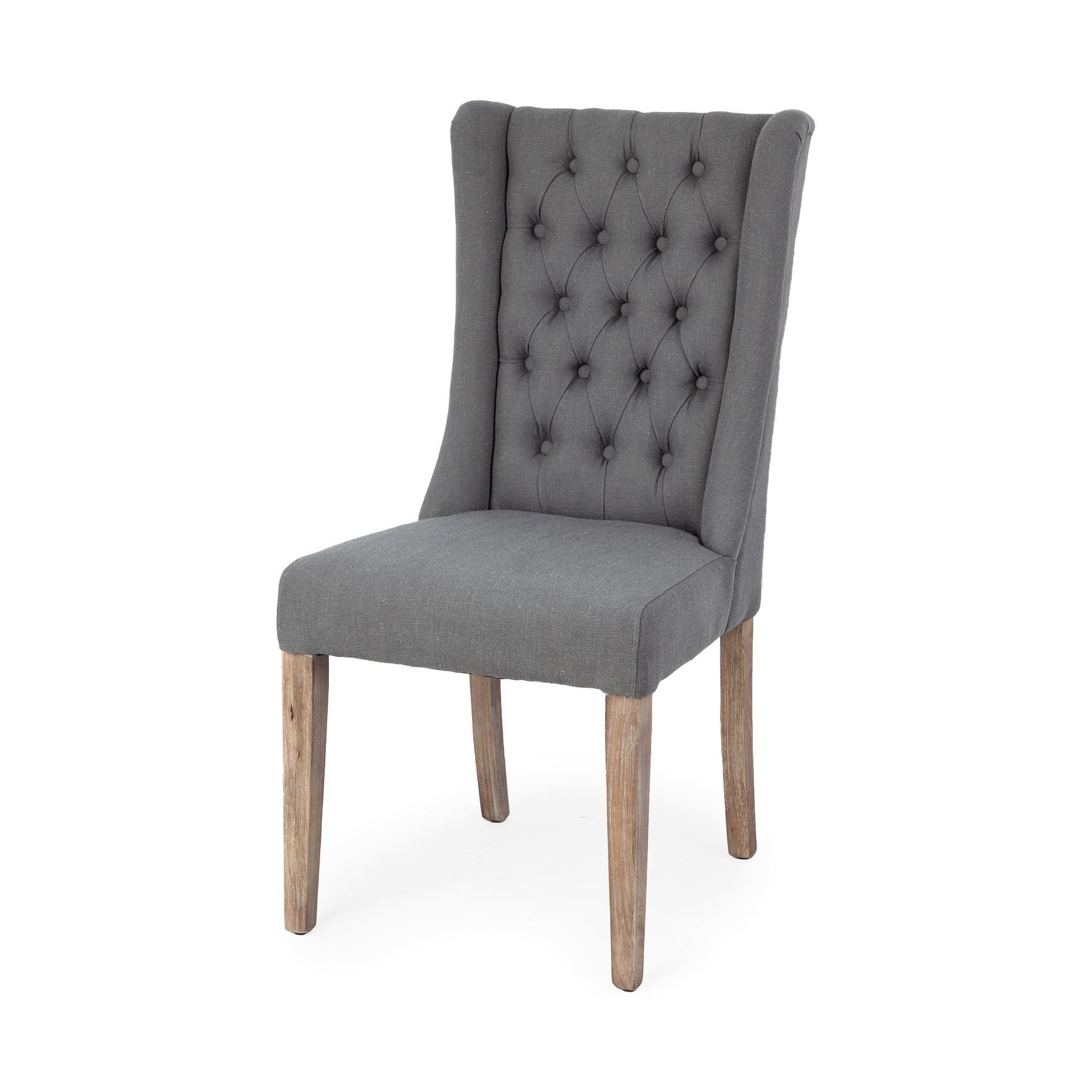 Gray Plush Linen Covering with Ash Solid Wood Base Dining Chair