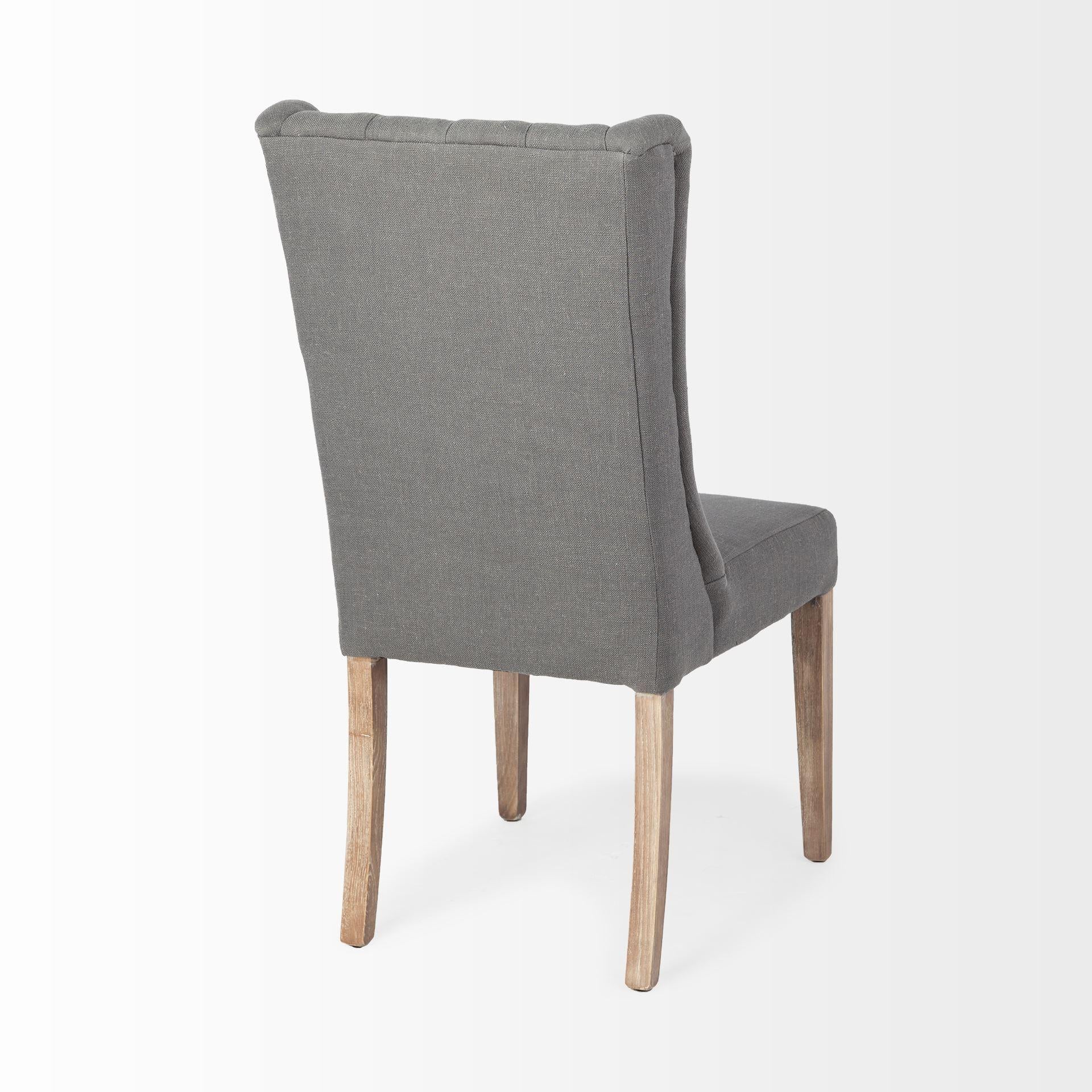 Gray Plush Linen Covering with Ash Solid Wood Base Dining Chair