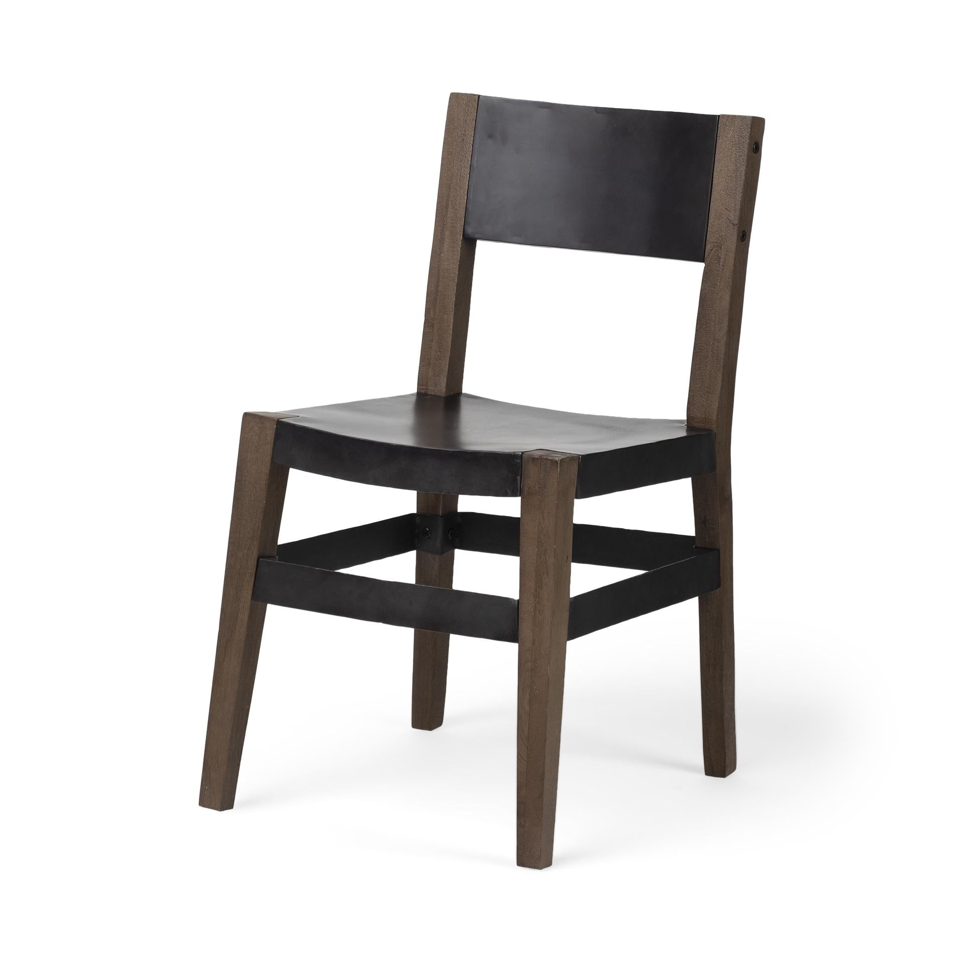 Black Iron Seat with Solid Brown Wooden Base Dining Chair