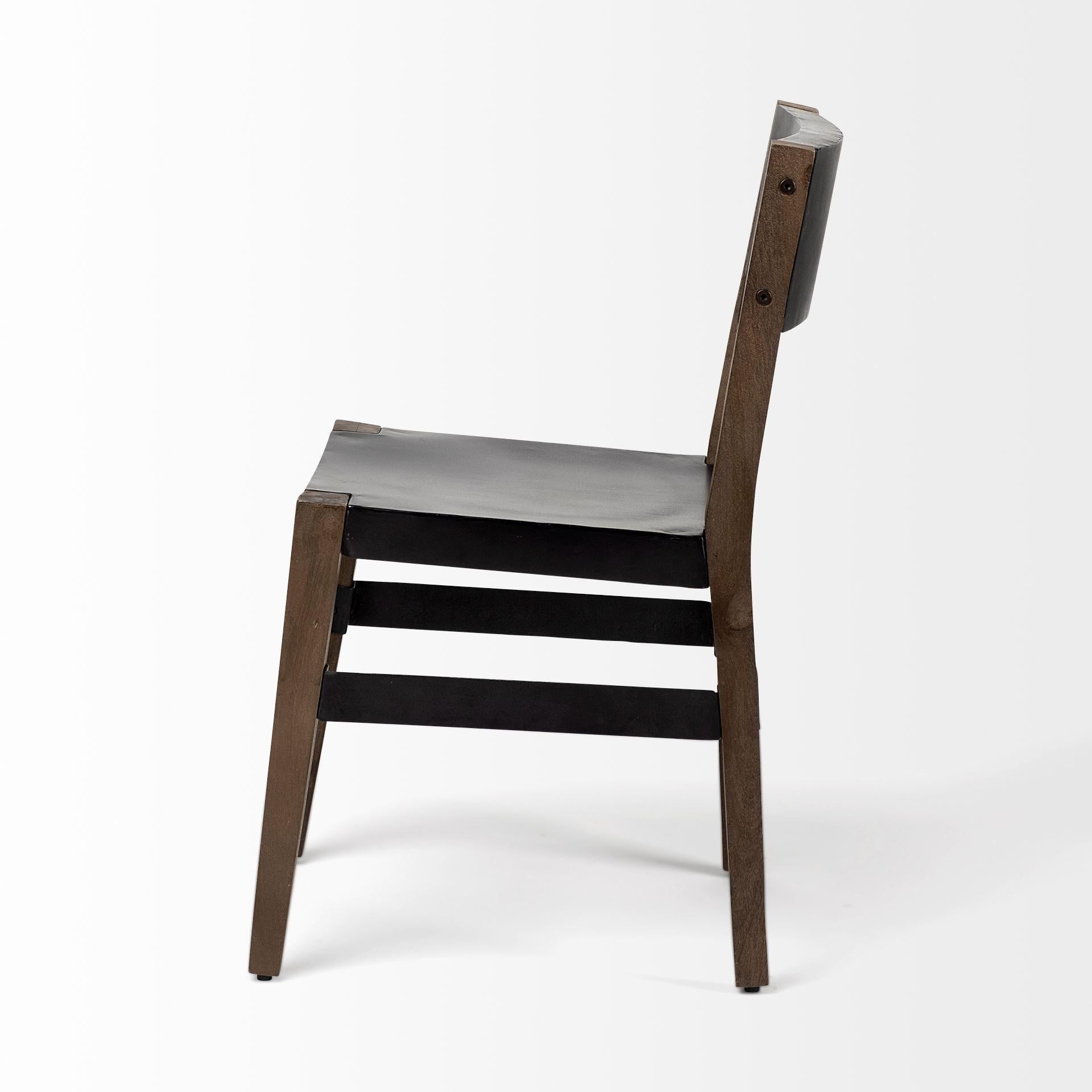 Black Iron Seat with Solid Brown Wooden Base Dining Chair