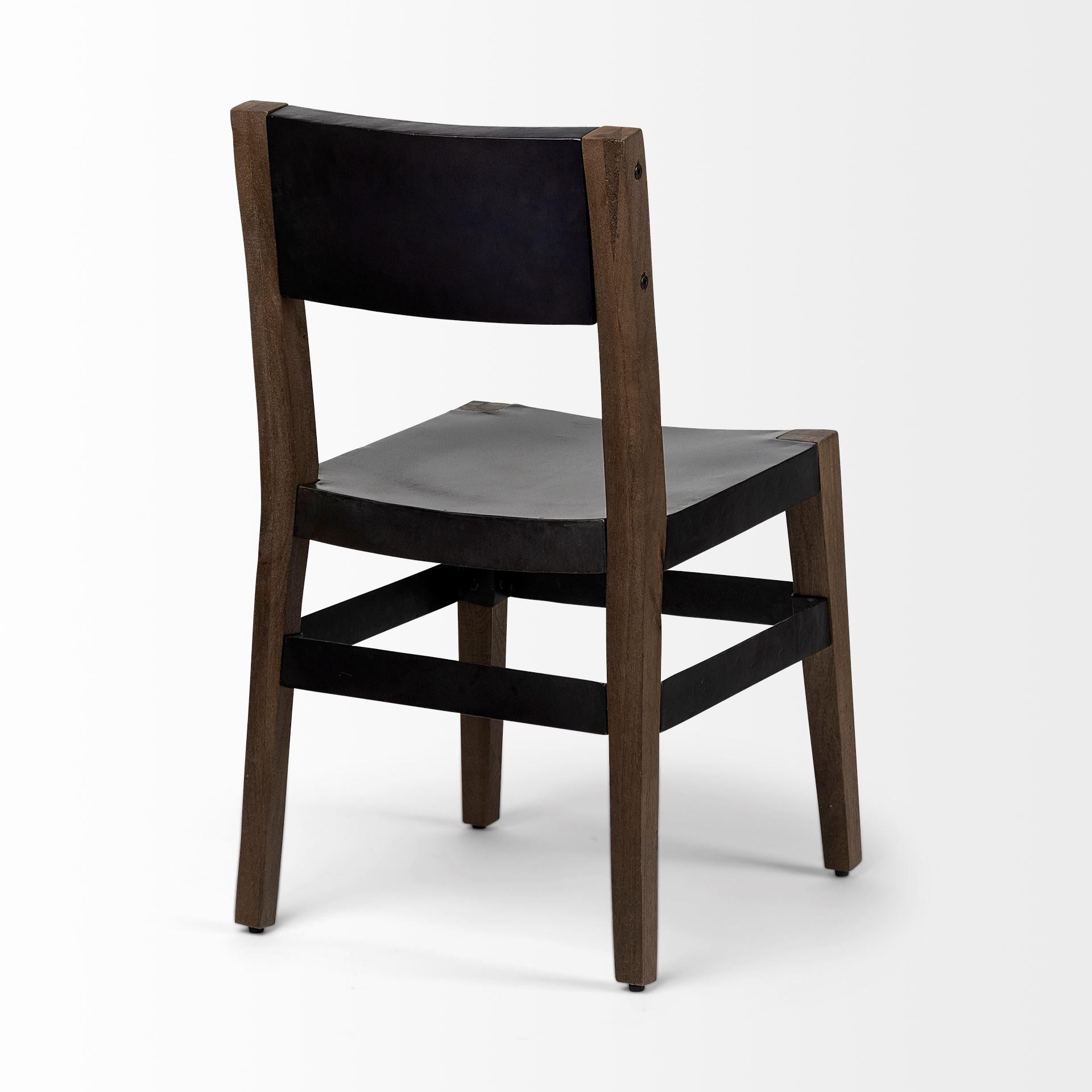 Black Iron Seat with Solid Brown Wooden Base Dining Chair