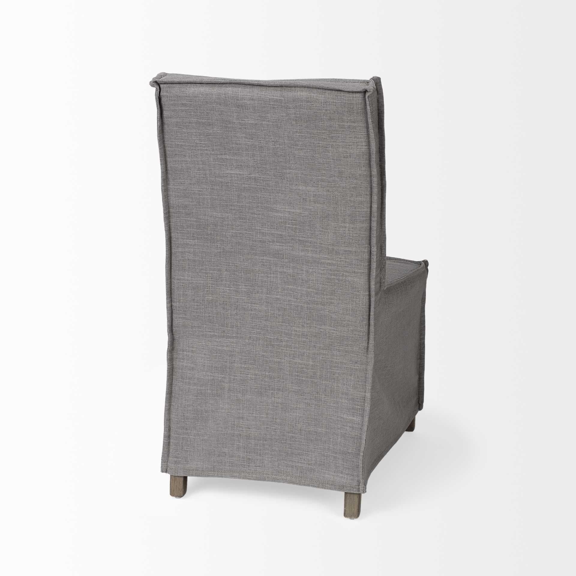 Grey Fabric Slip Cover with Brown Wooden Base Dining Chair