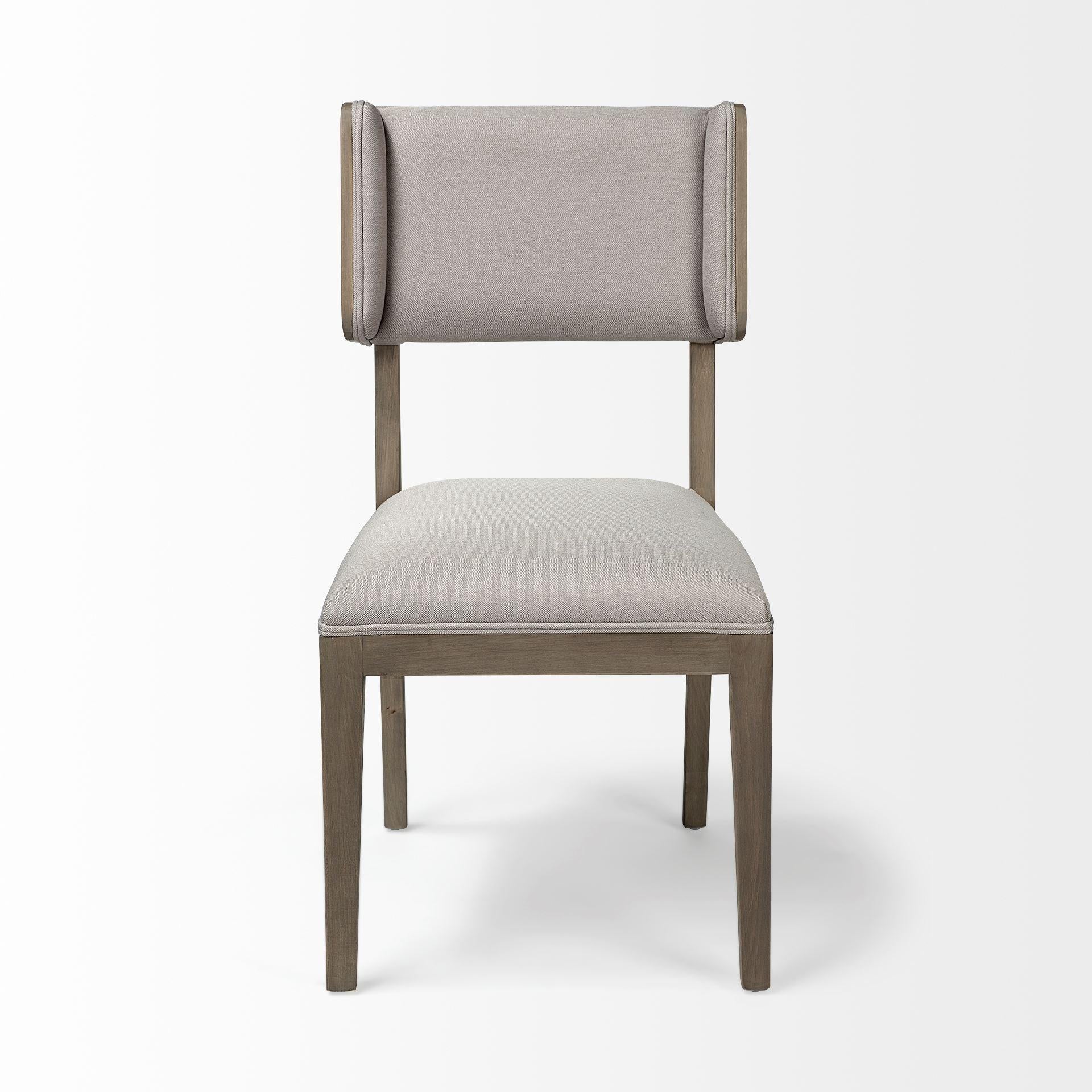 Grey Fabric Seat with Brown Wood Frame Dining Chair