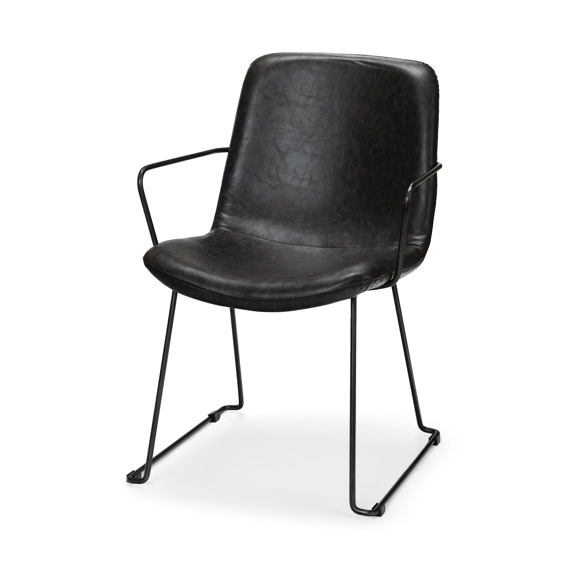 Black Faux Leather with Seat Black Iron Frame Dining Chair