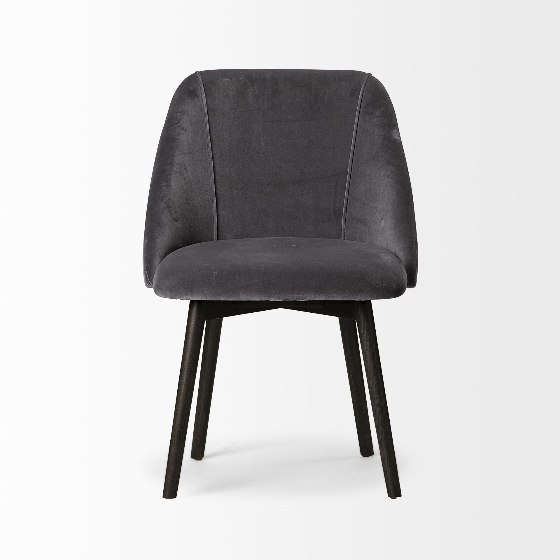 Grey Velvet Wrap with Black Wood Base Dining Chair