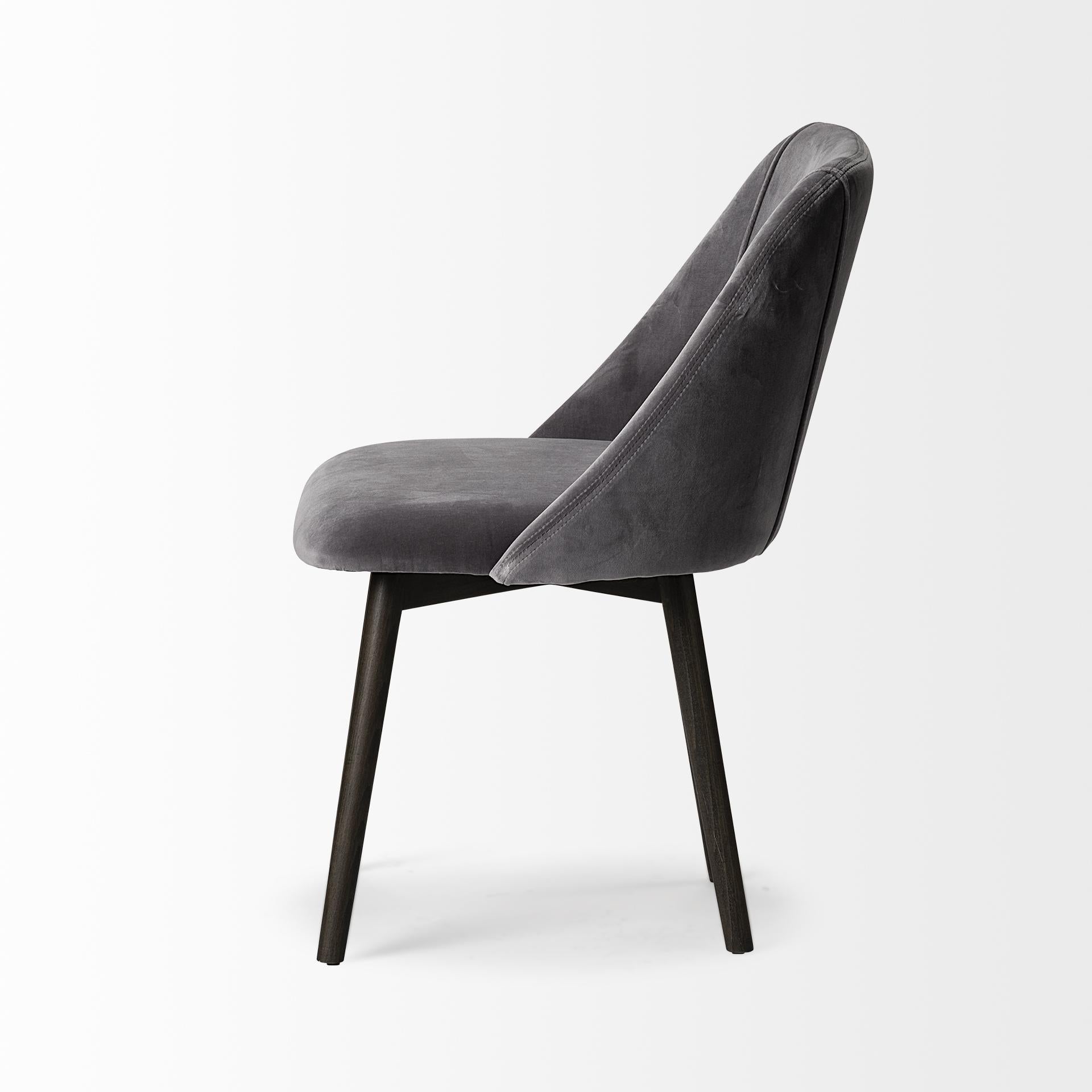 Grey Velvet Wrap with Black Wood Base Dining Chair