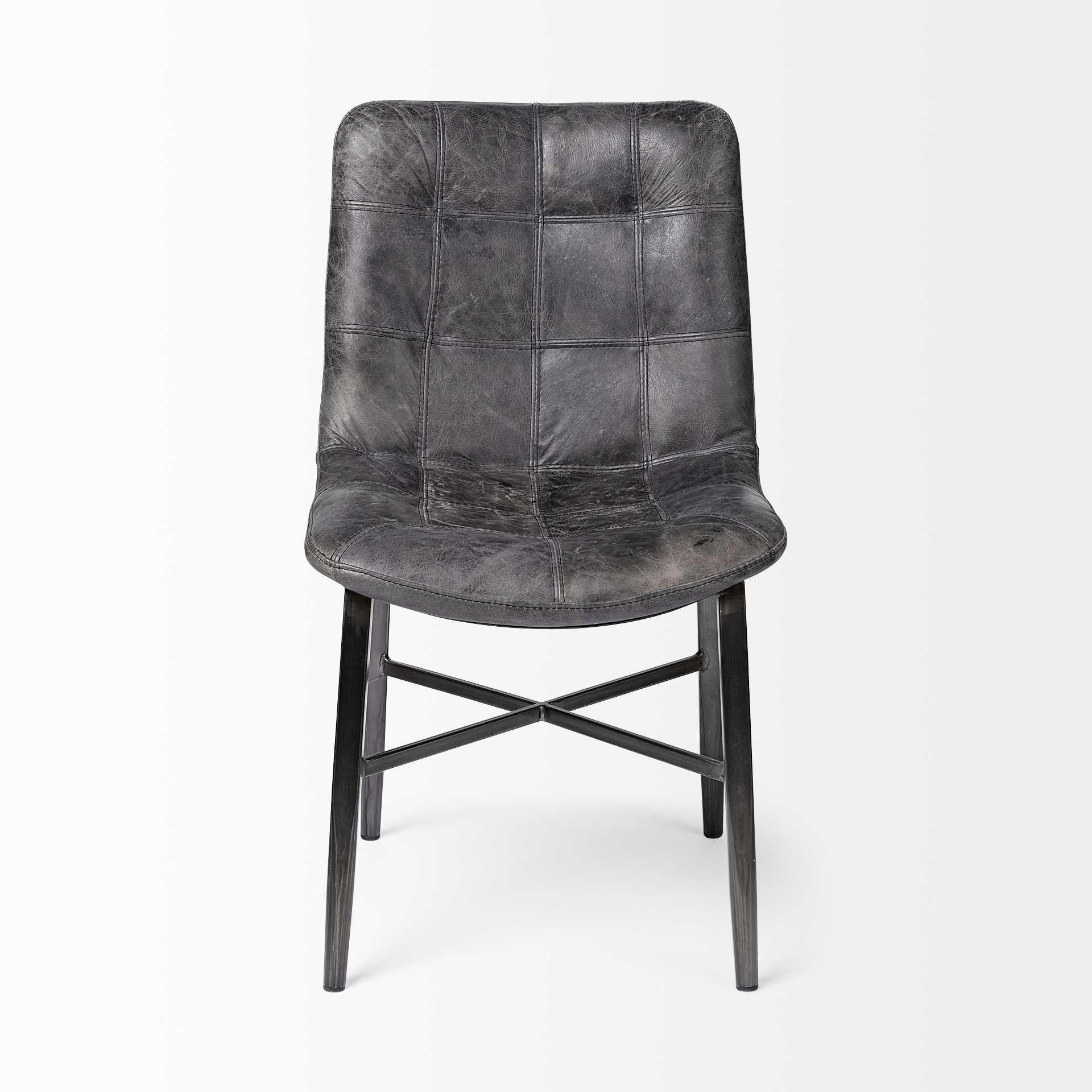 Black Leather Seat with Black Metal Frame Dining Chair