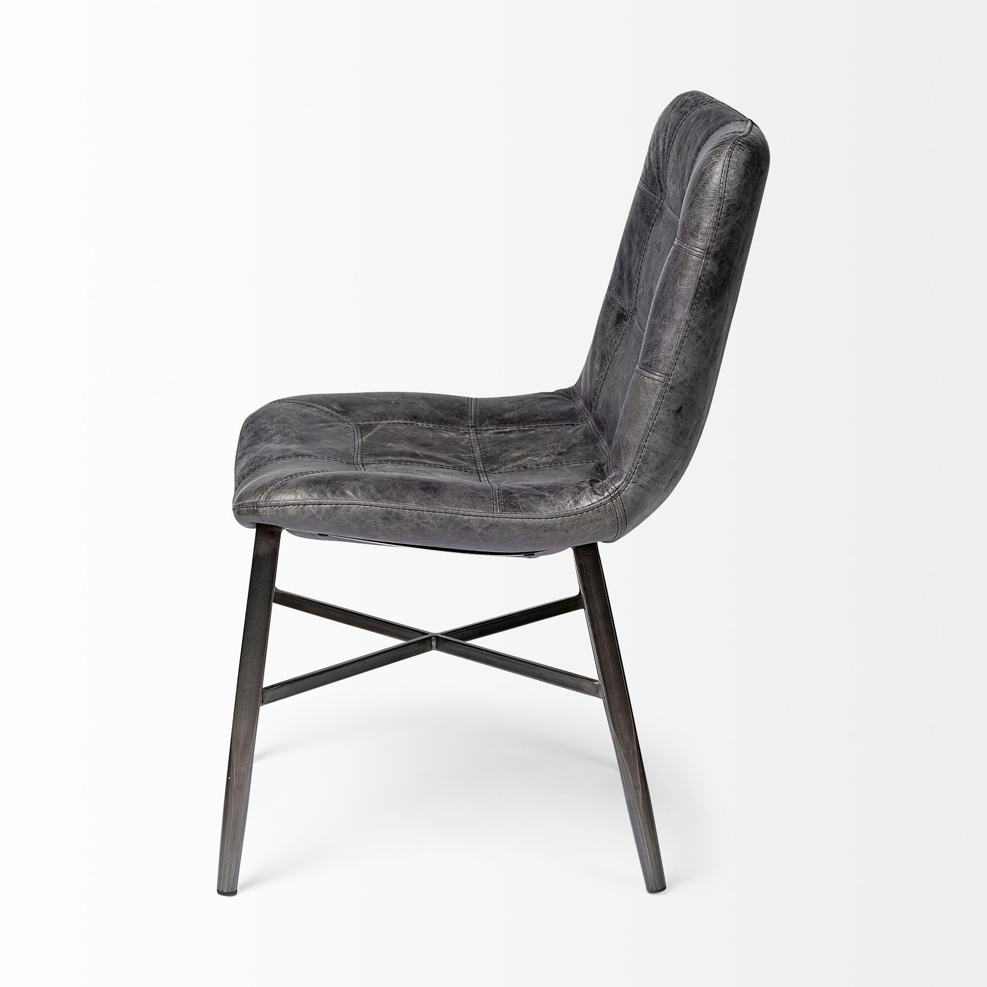 Black Leather Seat with Black Metal Frame Dining Chair