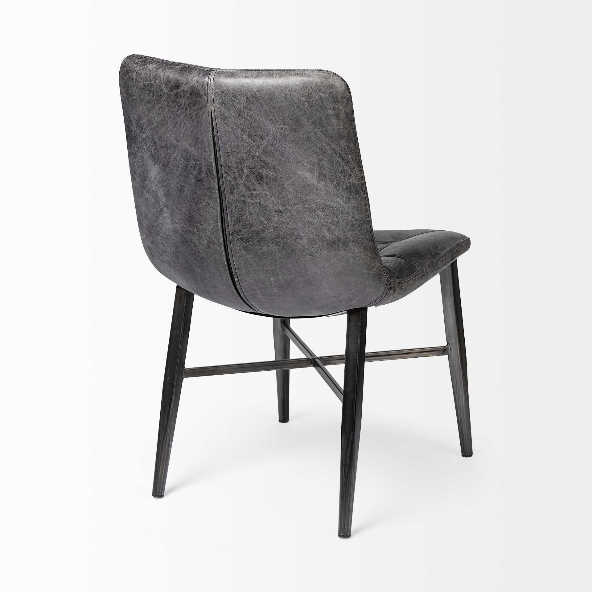 Black Leather Seat with Black Metal Frame Dining Chair