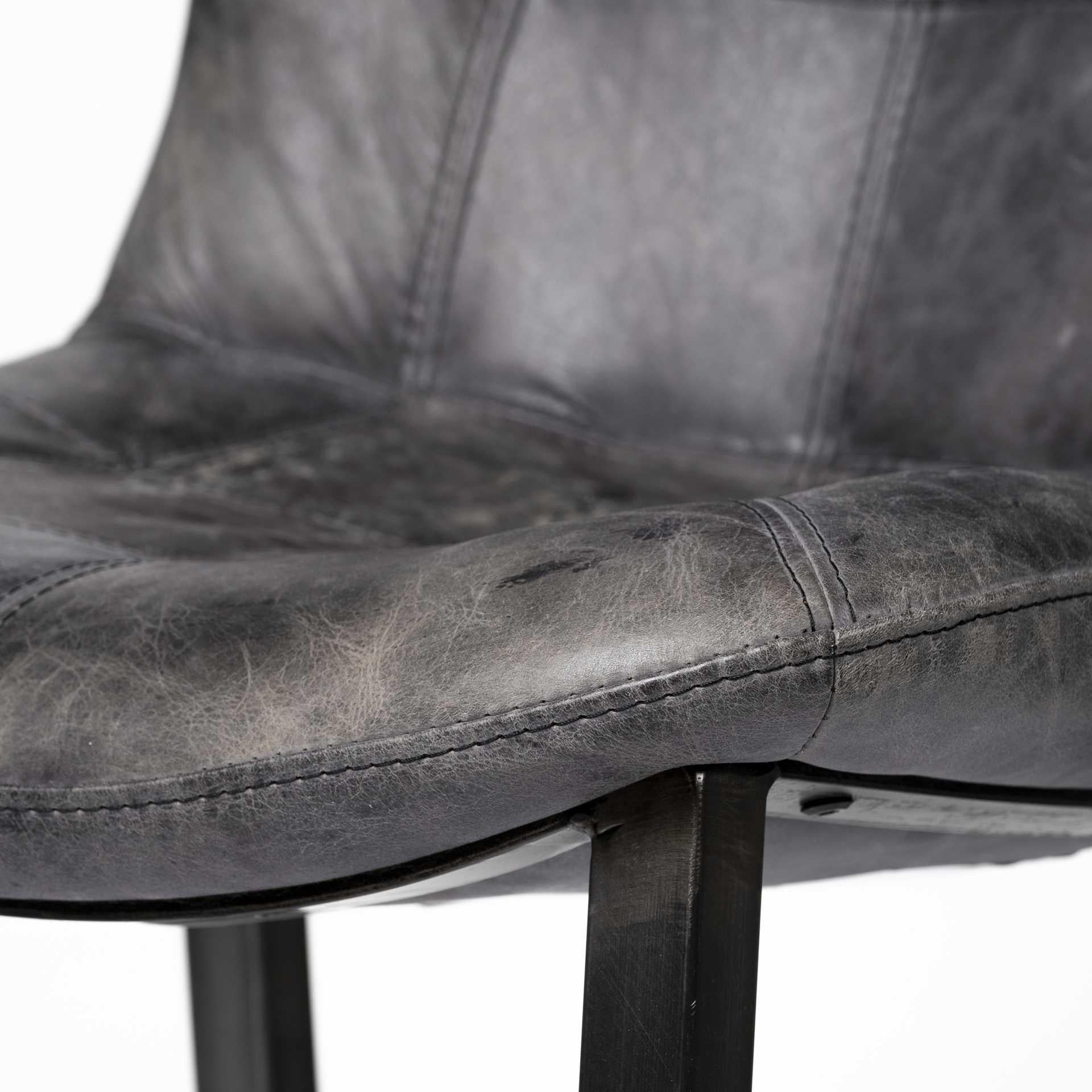 Black Leather Seat with Black Metal Frame Dining Chair