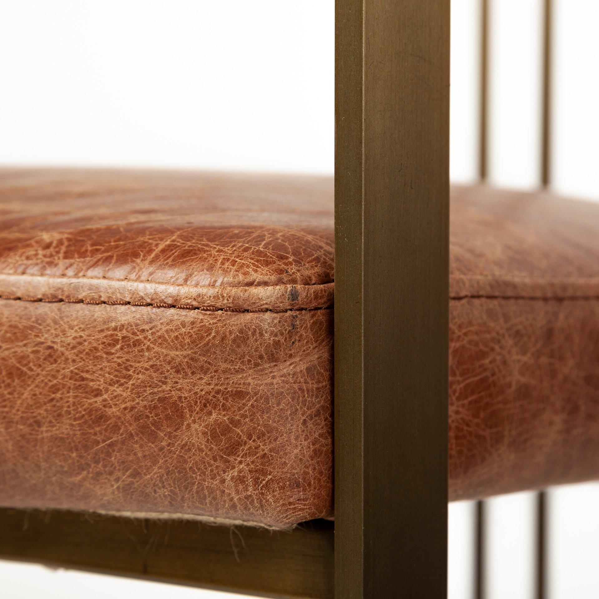 Brown Leather Seat with Gold Iron Frame Dining Chair