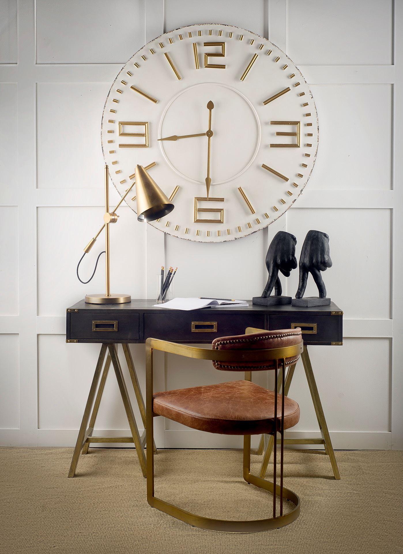 Brown Leather Seat with Gold Iron Frame Dining Chair