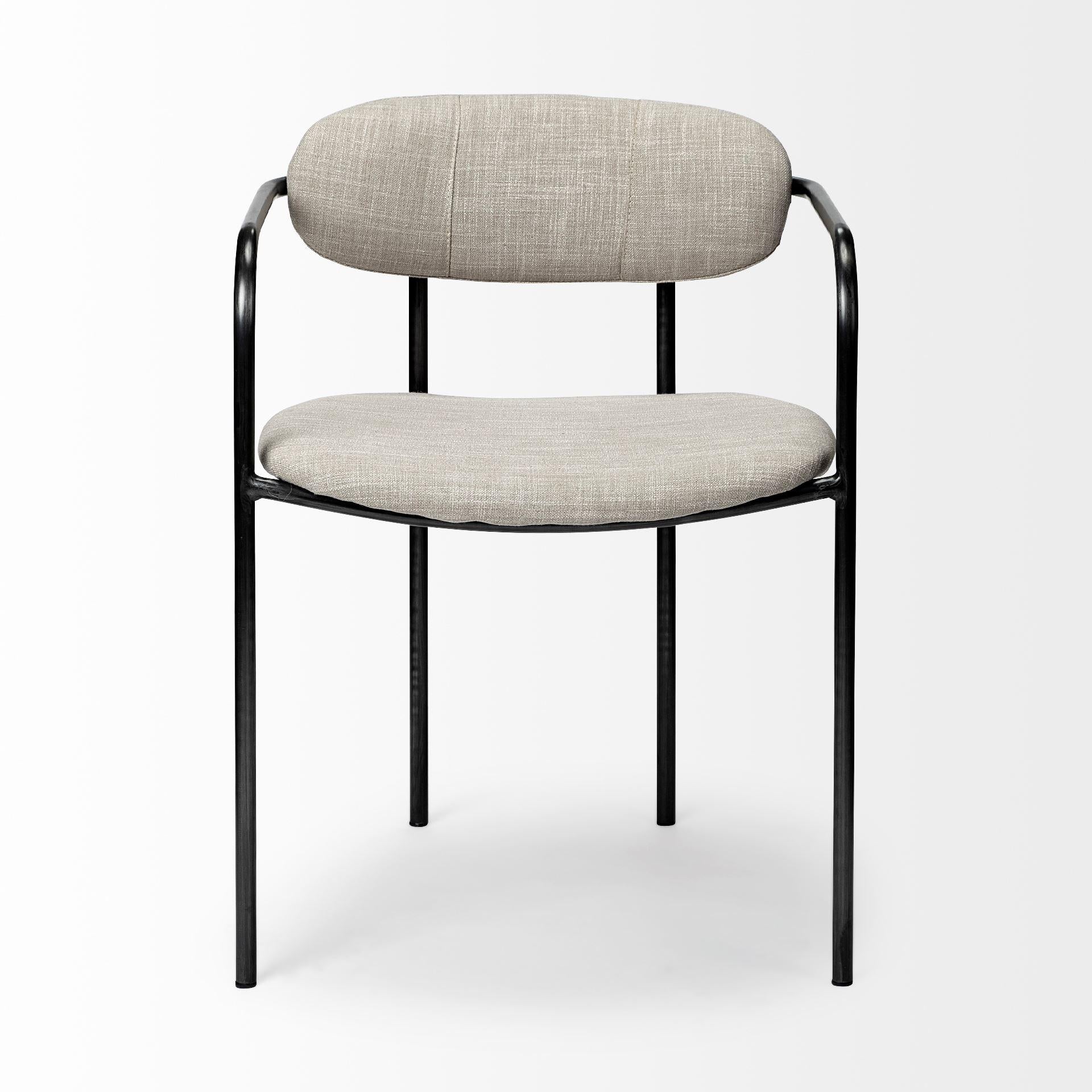 Beige Fabric Seat with Gun Metal Grey Iron Frame Dining Chair