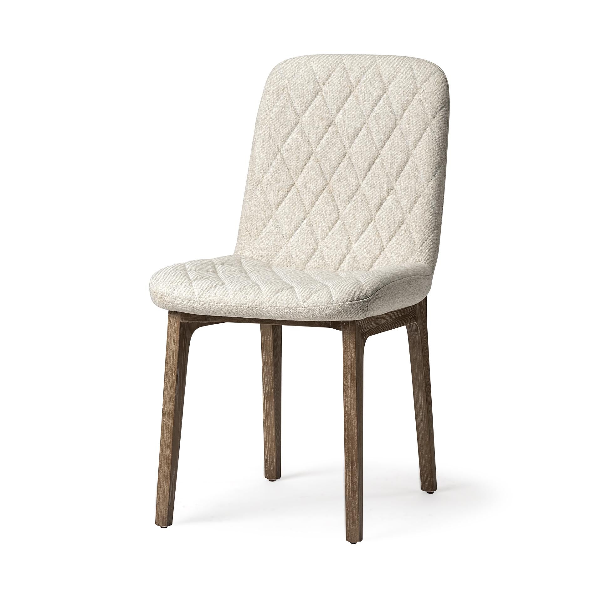 Diamond Tuffed Cream Fabric Wrap with Brown Wood Base Dining Chair