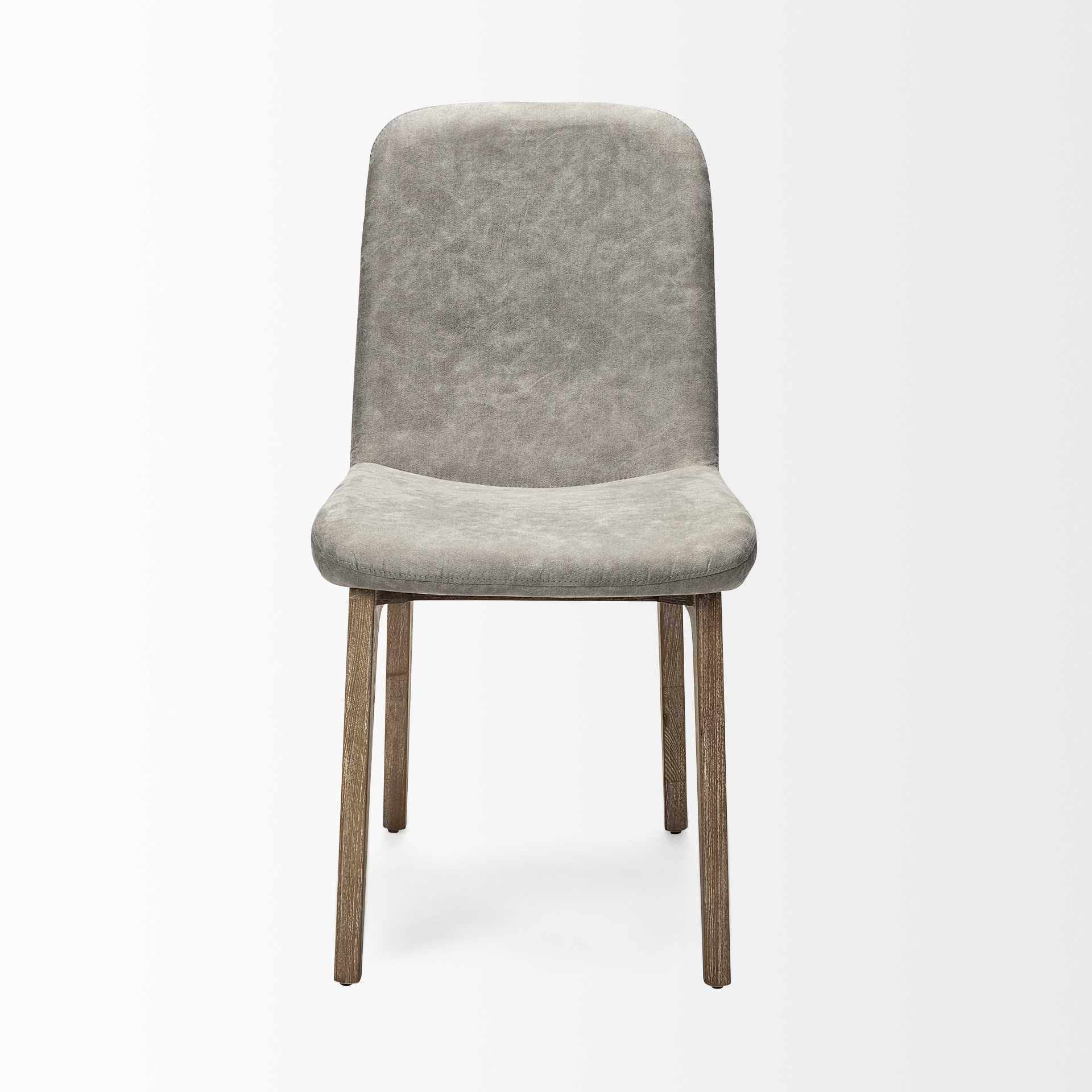 Grey Fabric Wrap with Medium Brown Wood Base Dining Chair