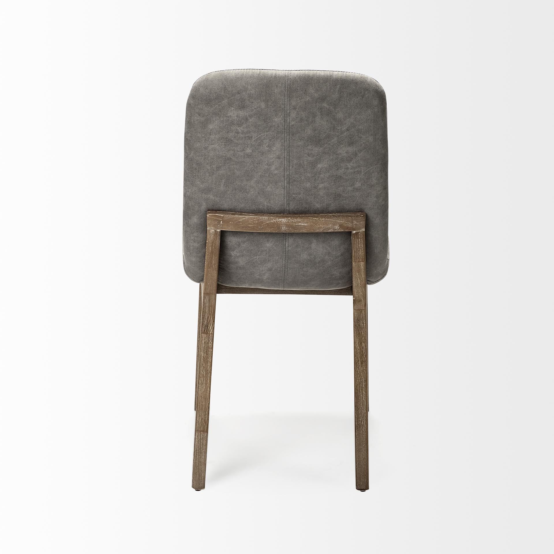 Grey Fabric Wrap with Medium Brown Wood Base Dining Chair