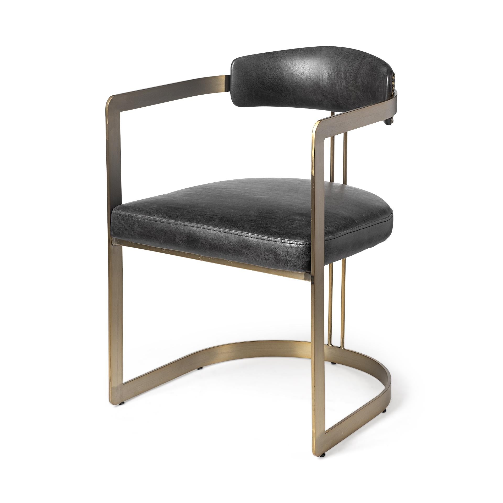 Black Leather Seat with Gold Iron Frame Dining Chair