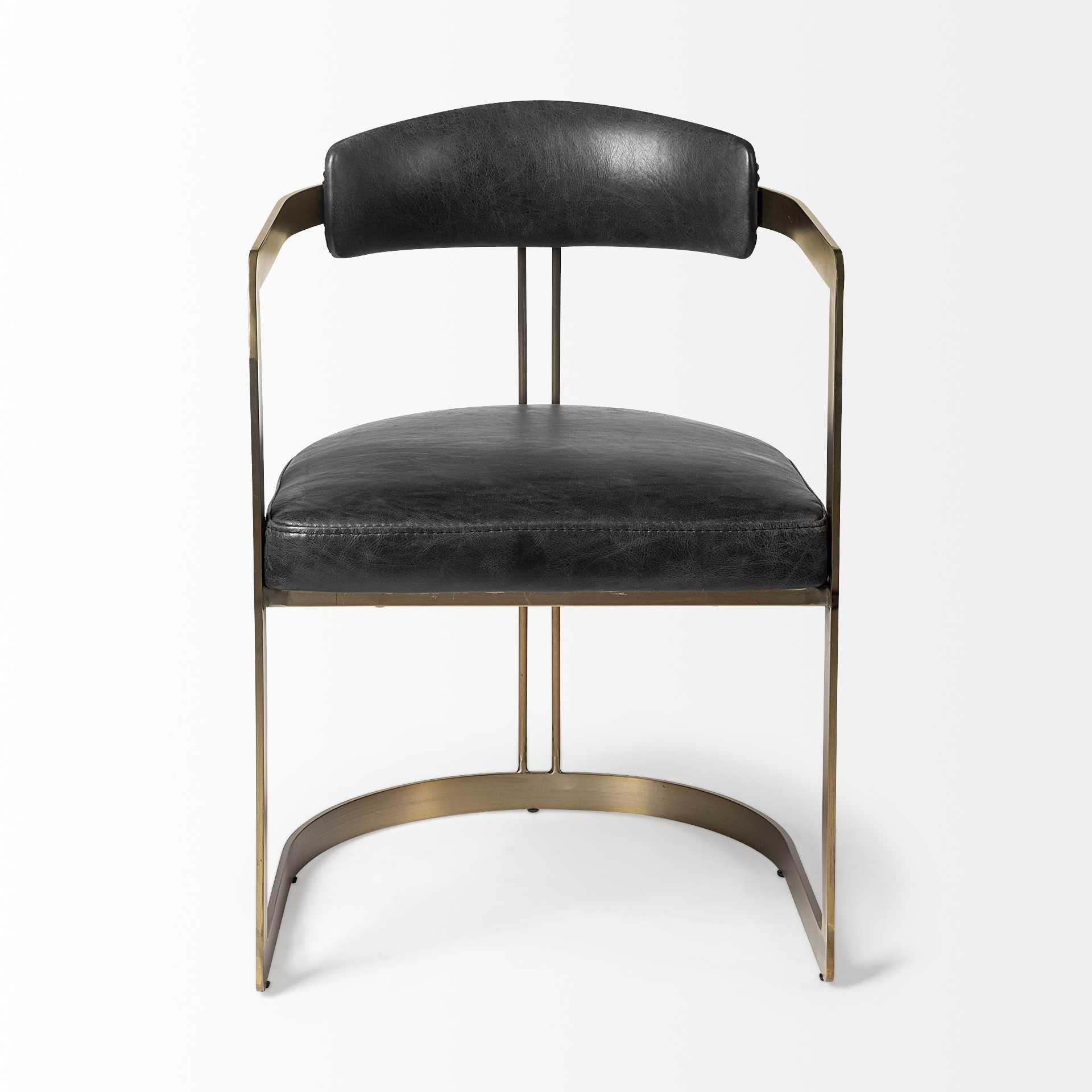 Black Leather Seat with Gold Iron Frame Dining Chair