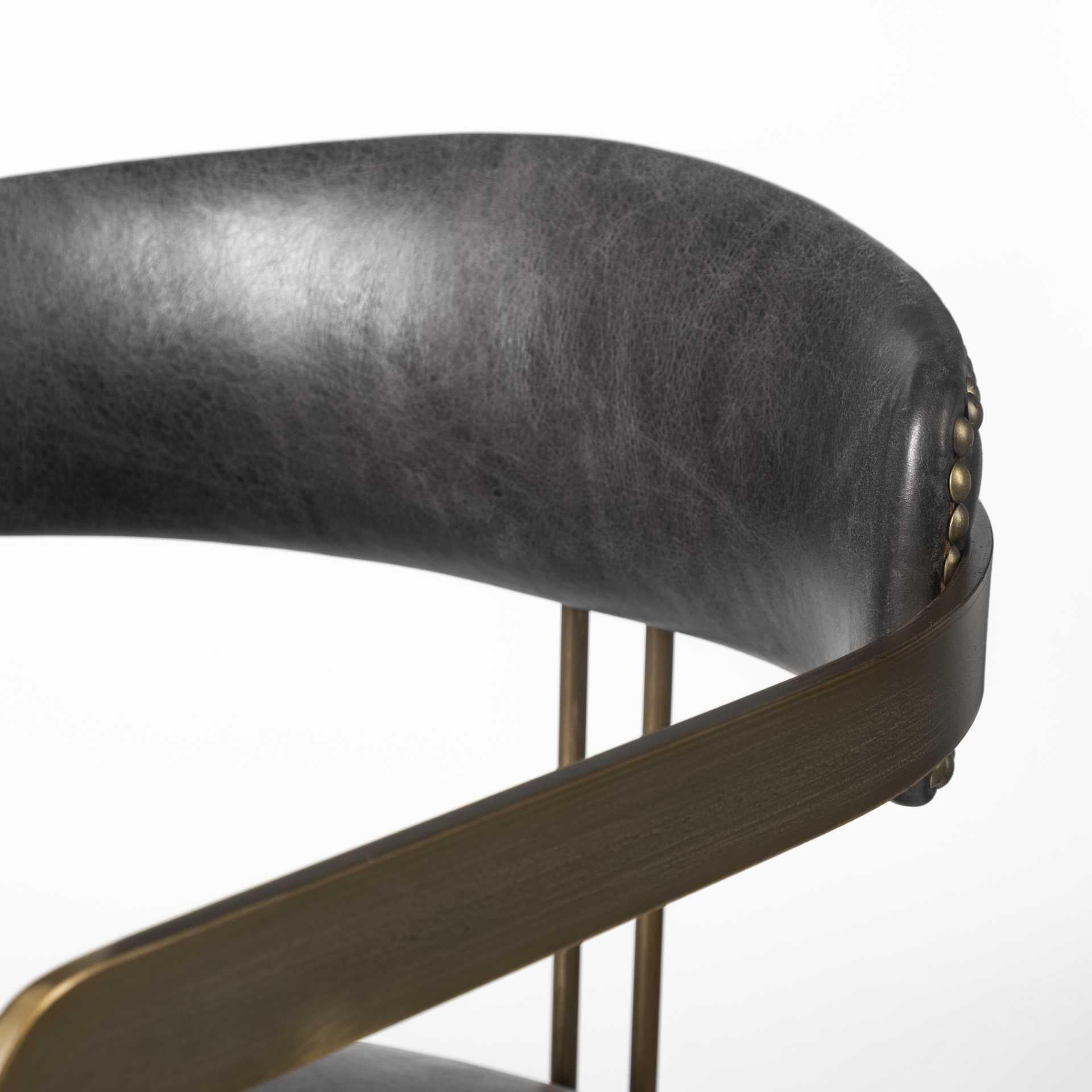 Black Leather Seat with Gold Iron Frame Dining Chair