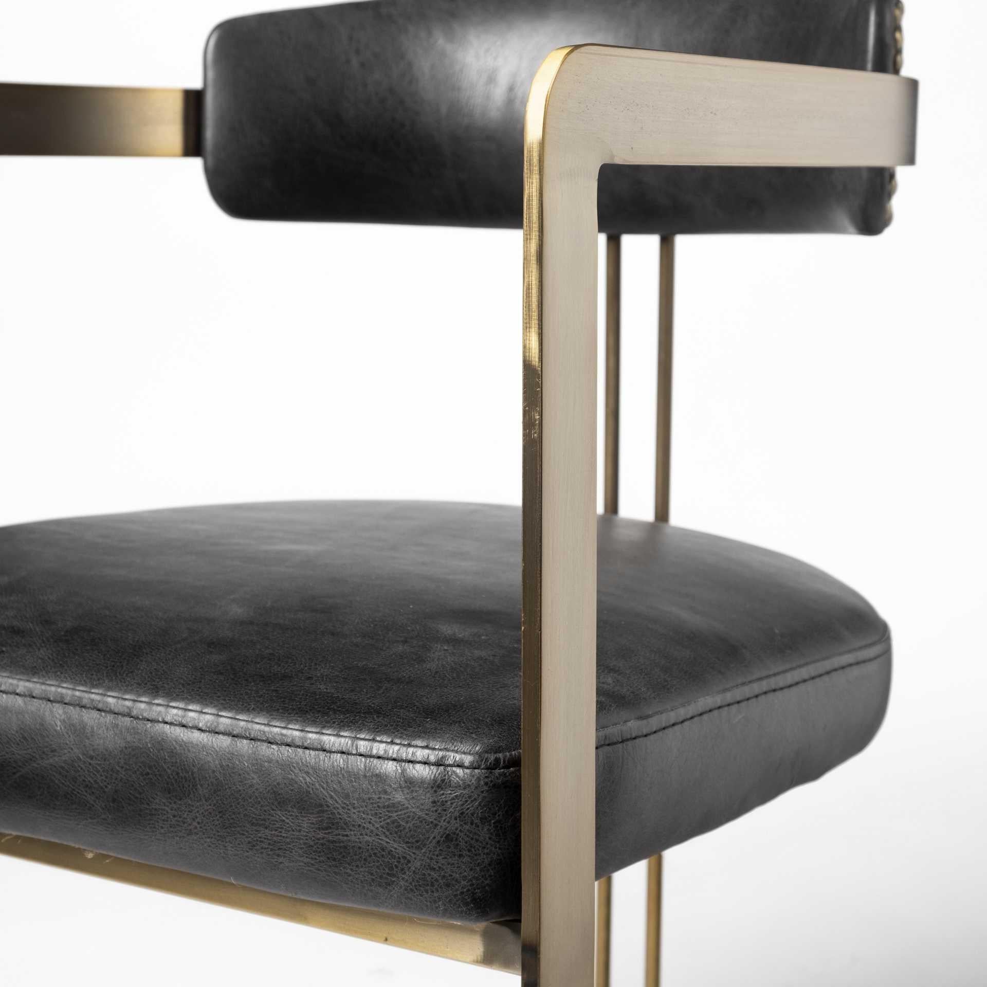 Black Leather Seat with Gold Iron Frame Dining Chair