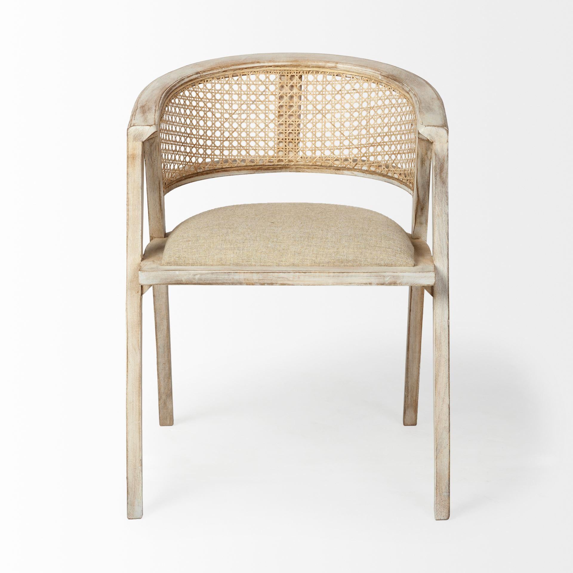 Natural Linen Seat with Blonde Wooden Frame Dining Chair