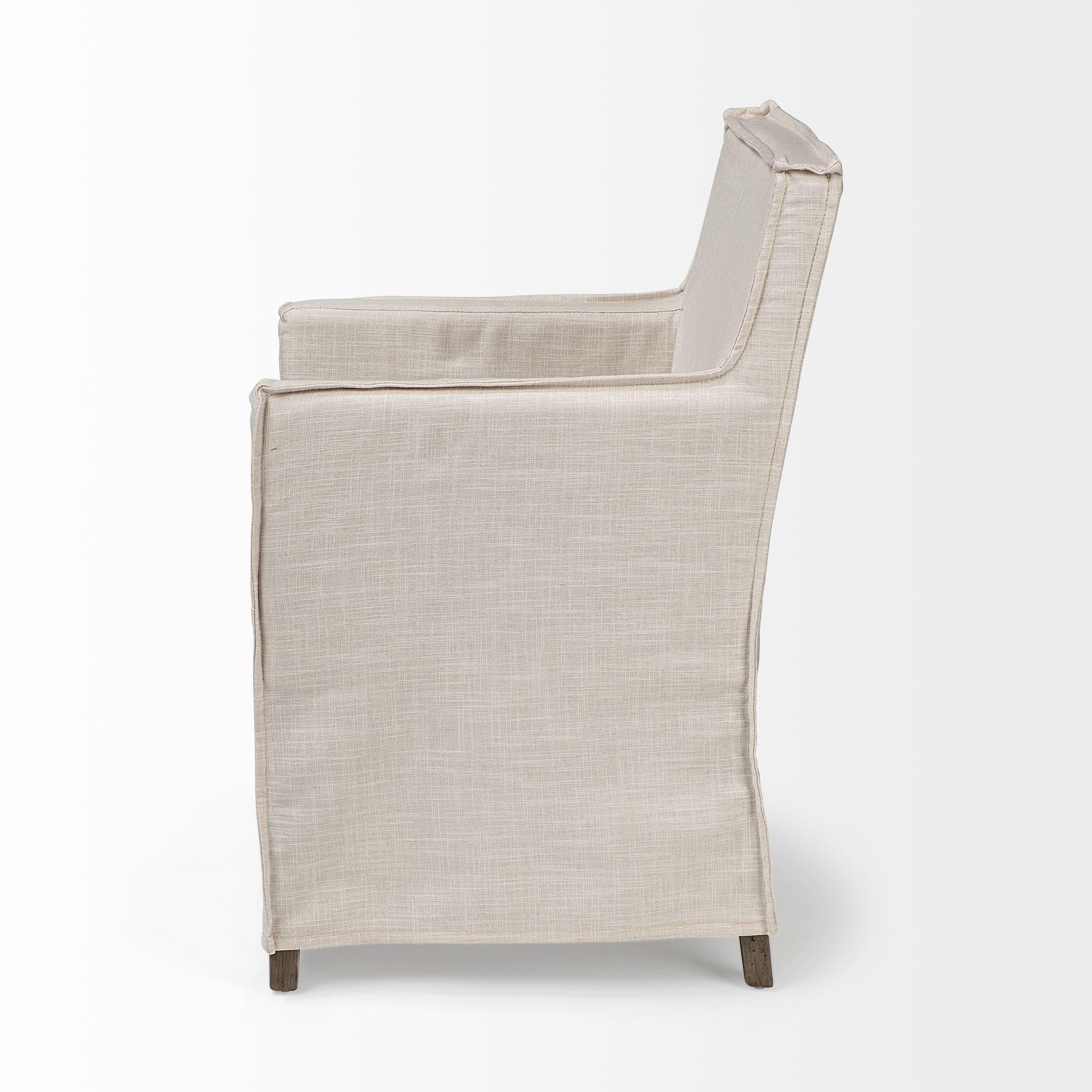 Cream Fabric Slip Cover with Brown Wood Frame Dining Chair