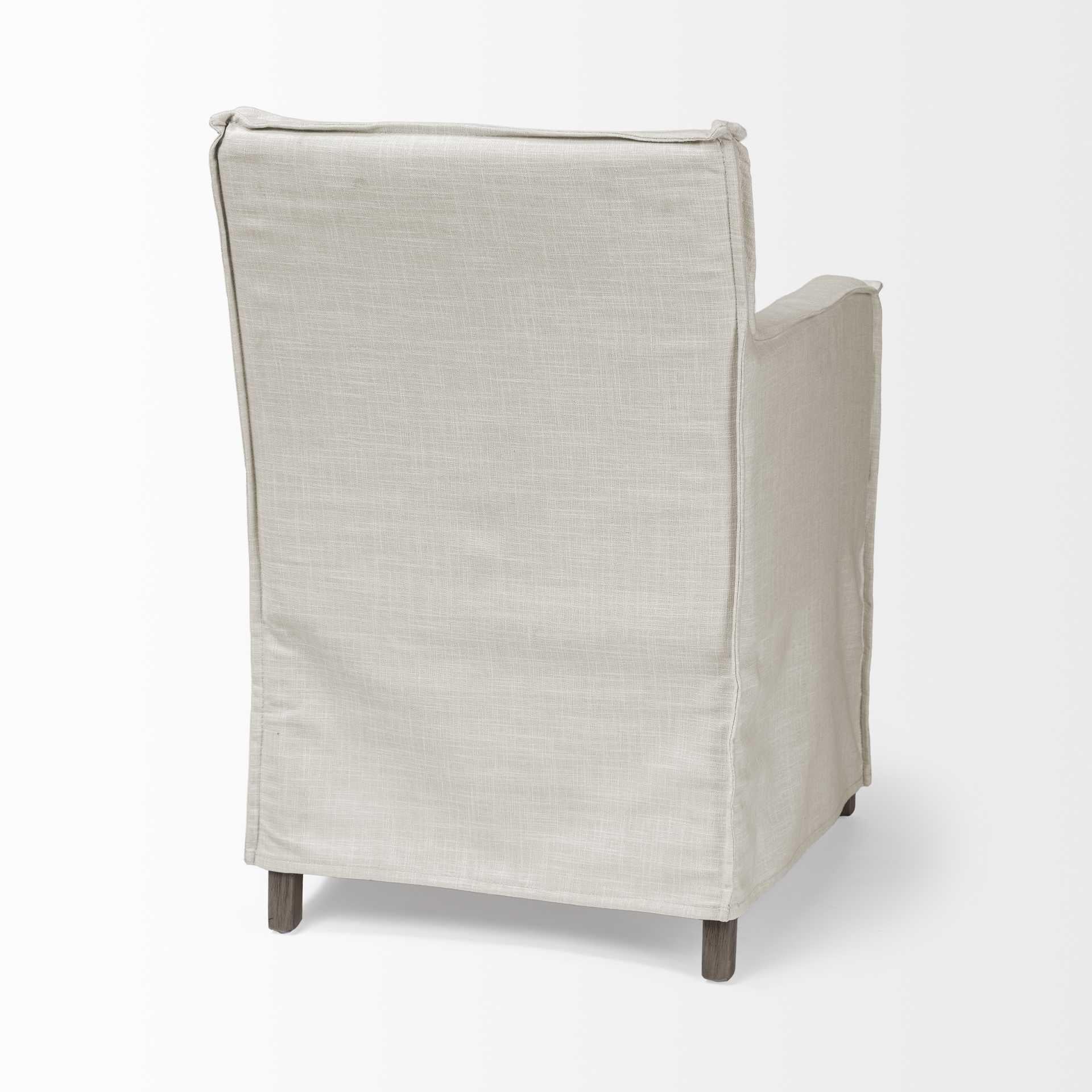 Cream Fabric Slip Cover with Brown Wood Frame Dining Chair