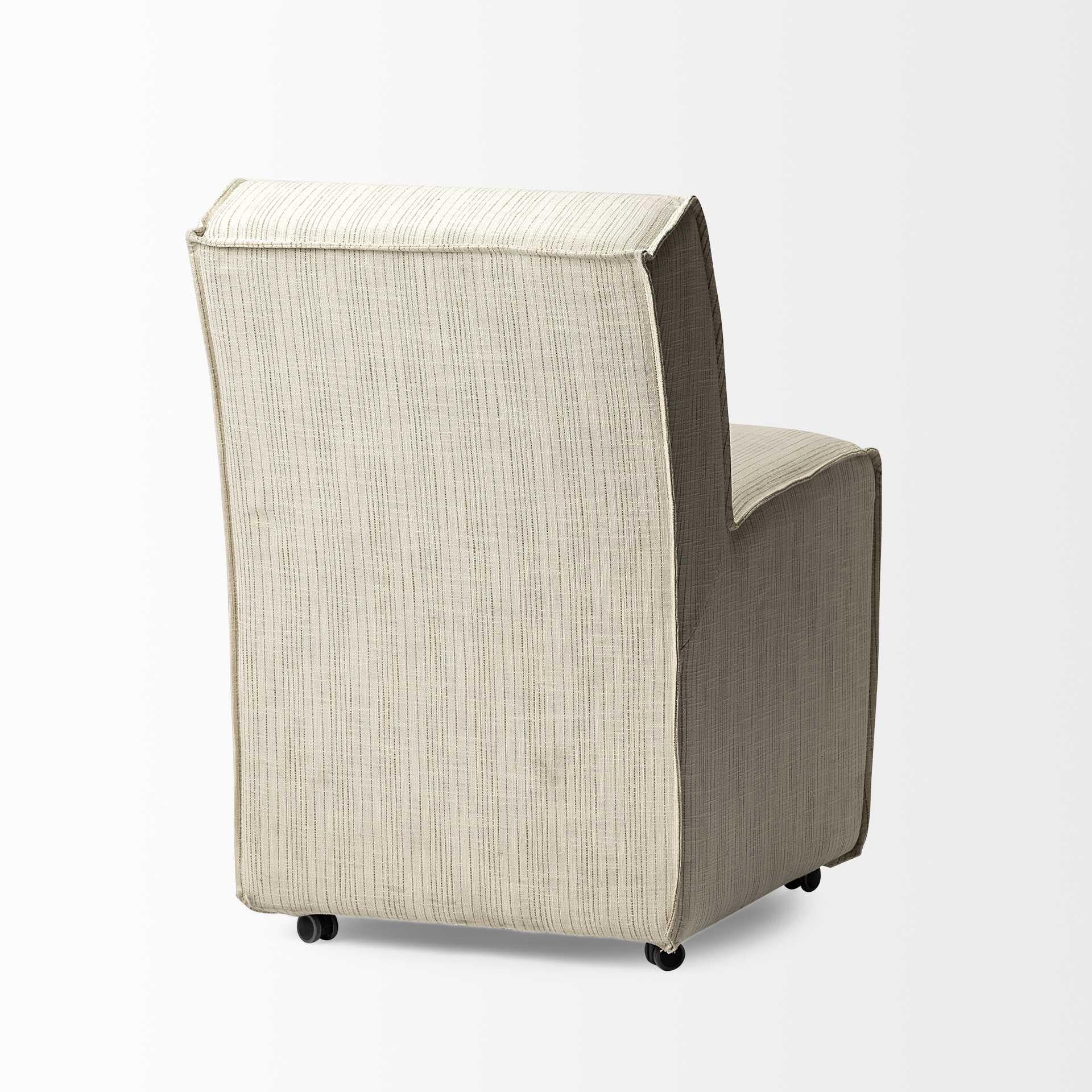 Fully Upholstered Cream Toned Fabric Dining Chair on Casters