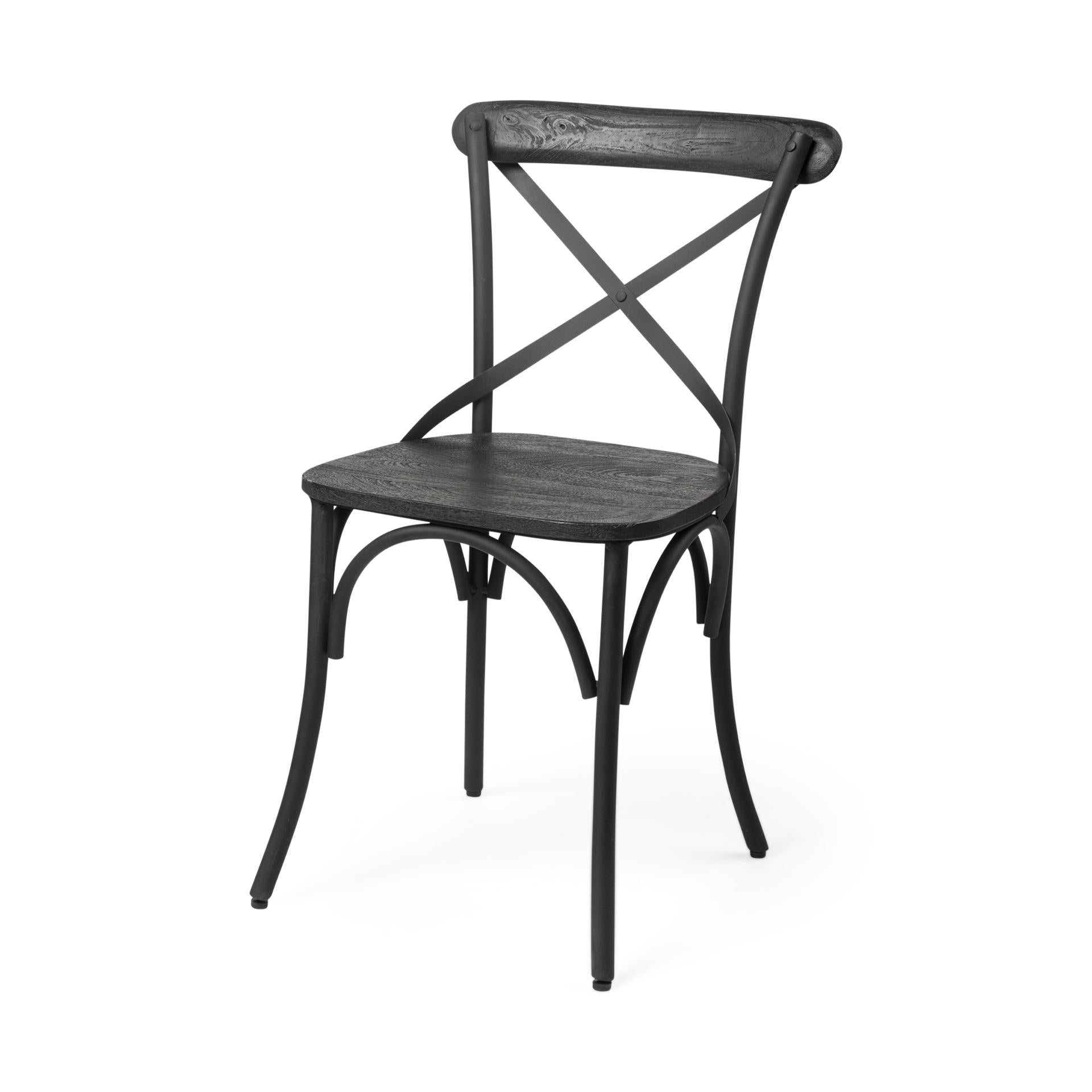 Black Solid Wood Seat with Black Iron Frame Dining Chair