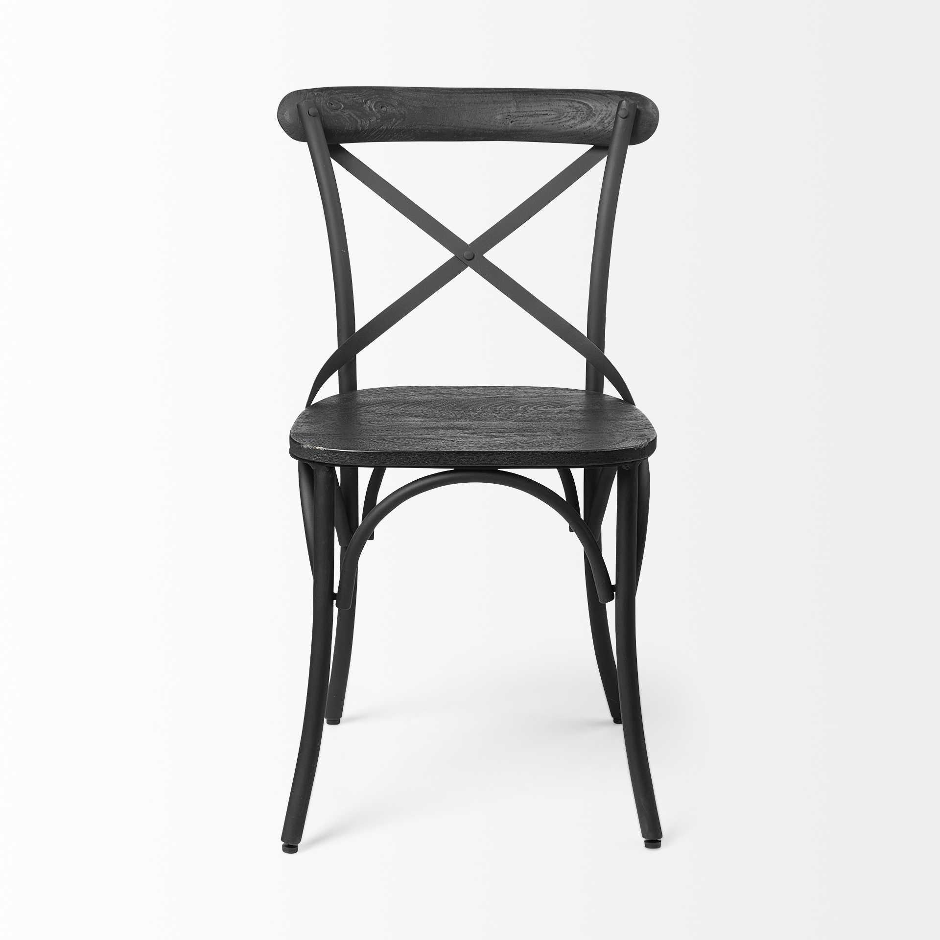 Black Solid Wood Seat with Black Iron Frame Dining Chair