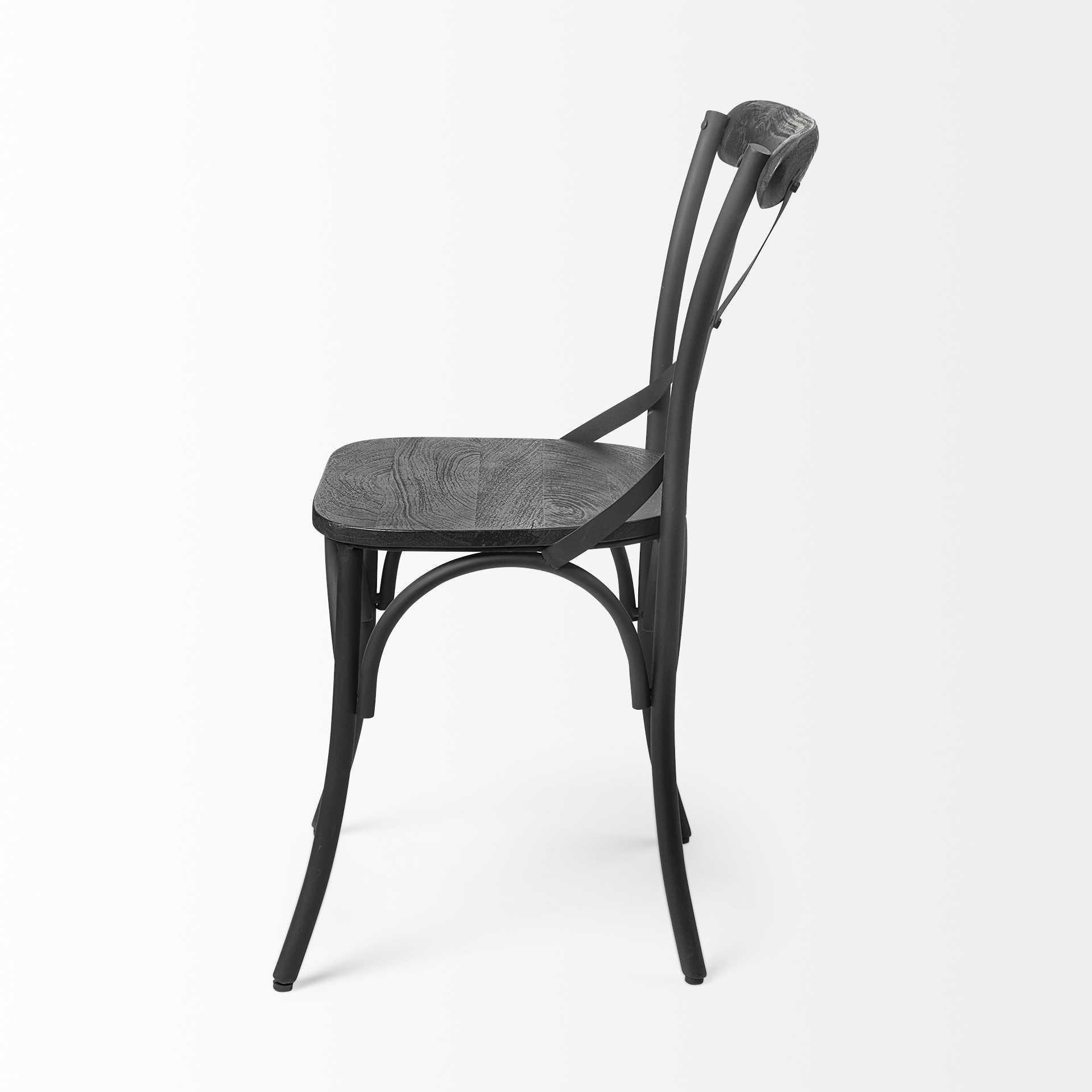 Black Solid Wood Seat with Black Iron Frame Dining Chair