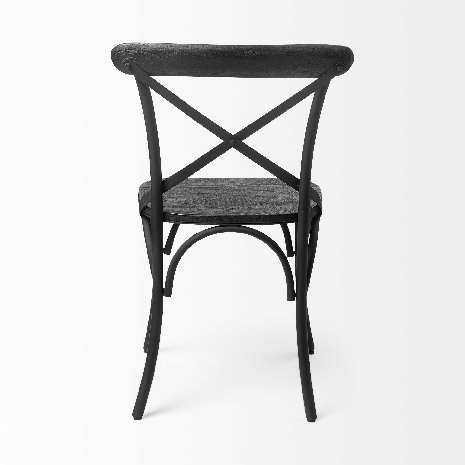 Black Solid Wood Seat with Black Iron Frame Dining Chair