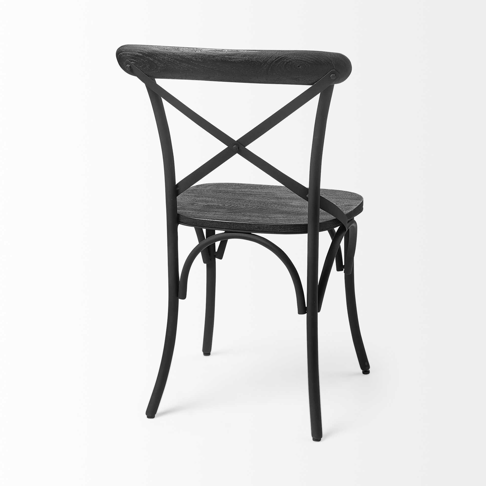 Black Solid Wood Seat with Black Iron Frame Dining Chair