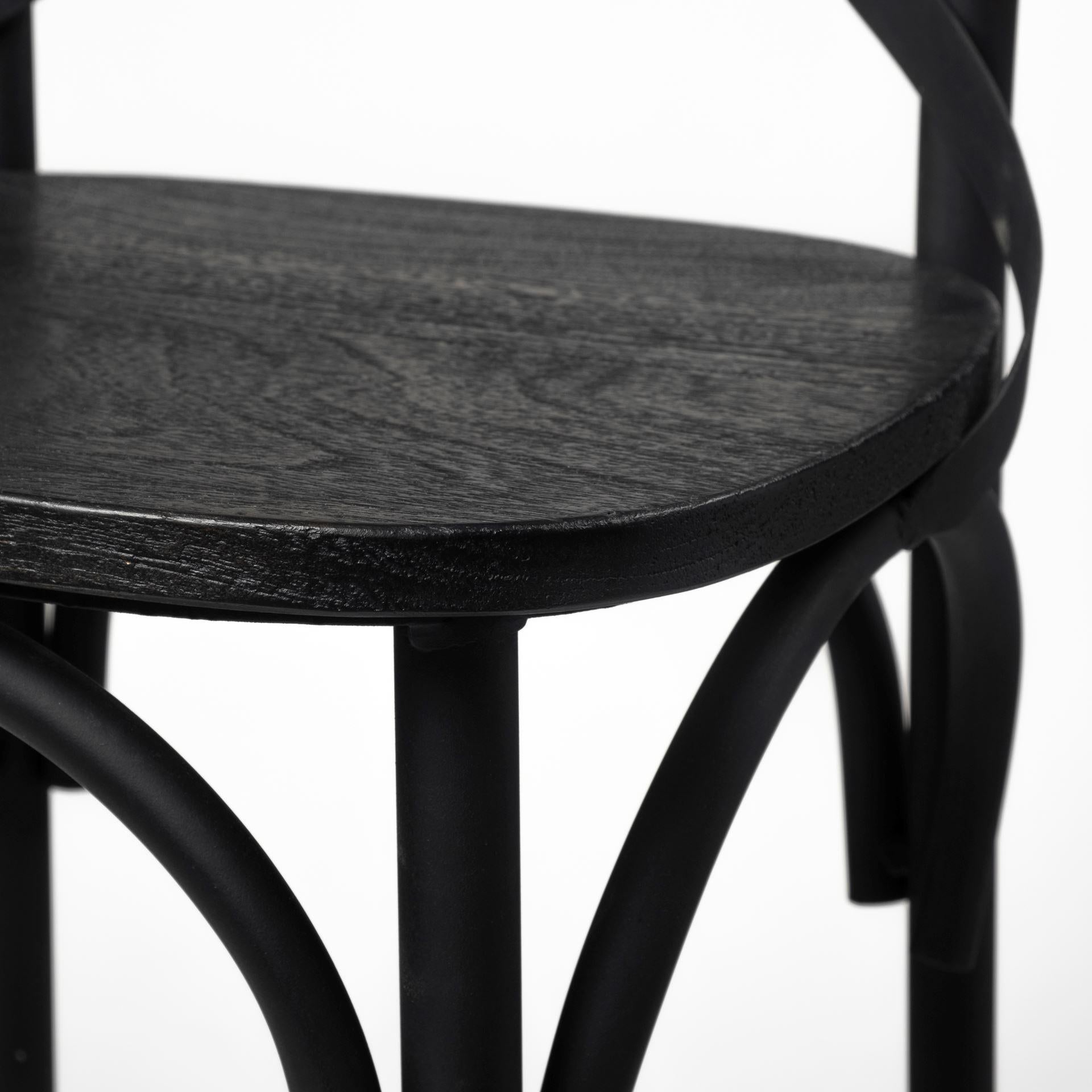 Black Solid Wood Seat with Black Iron Frame Dining Chair