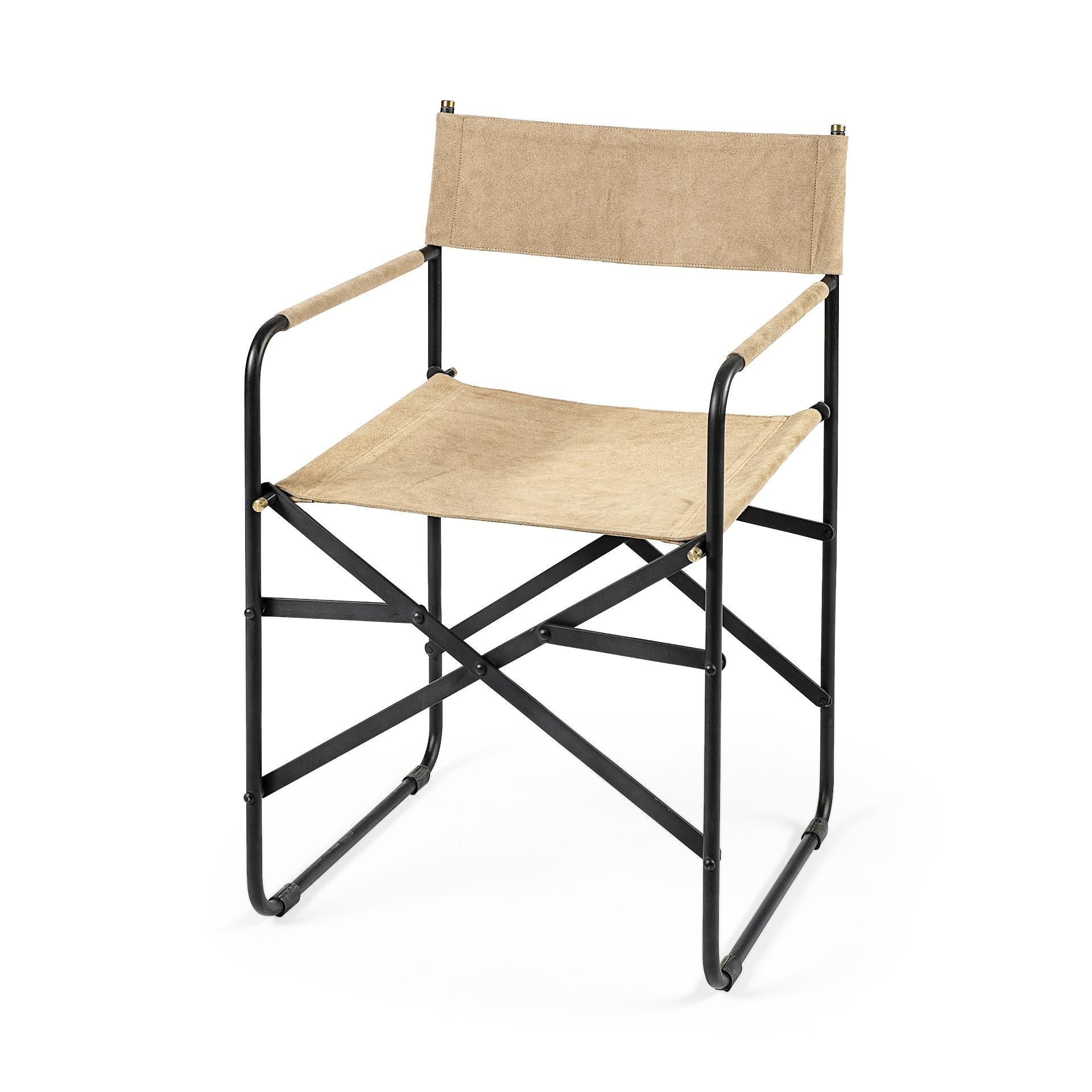 Tan Leather with Black Iron Frame Dining Chair