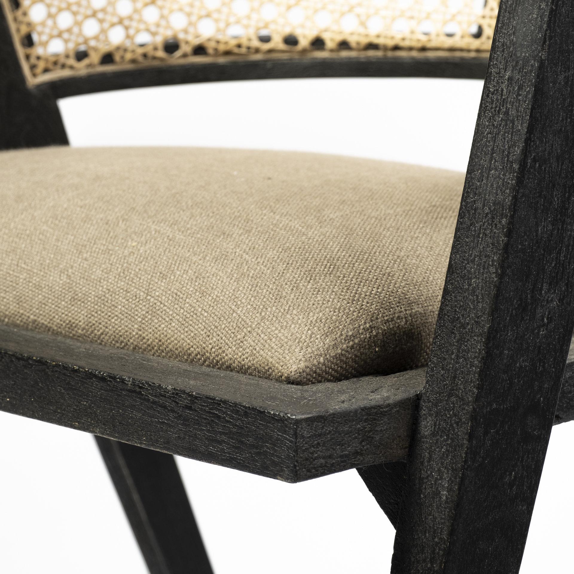 Grey Linen with Black Wooden Frame Wrap Seat Dining Chair