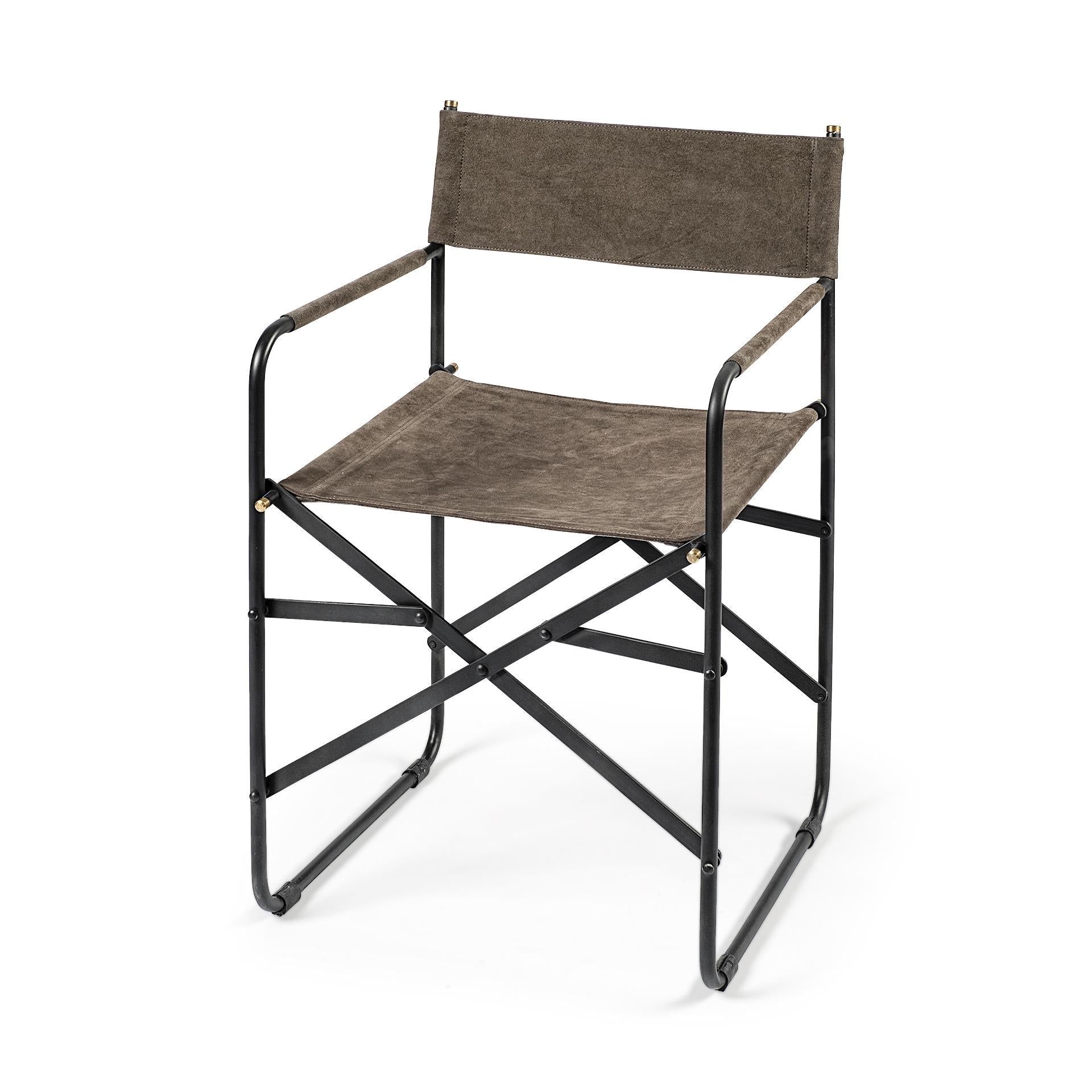 Brown Leather with Black Iron Frame Dining Chair