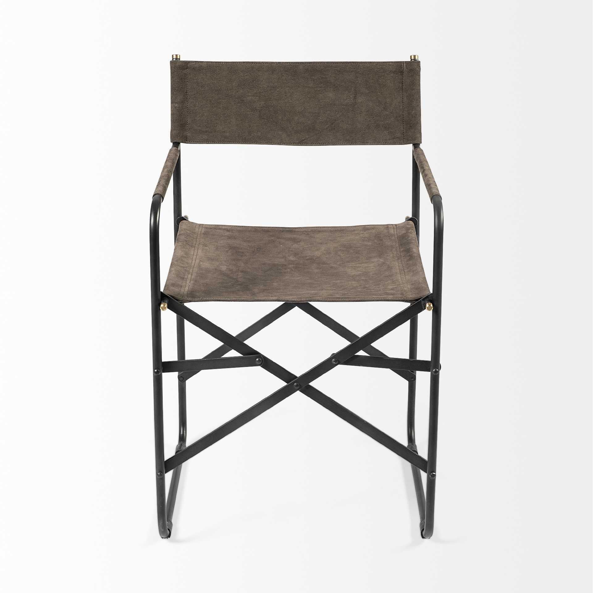 Brown Leather with Black Iron Frame Dining Chair