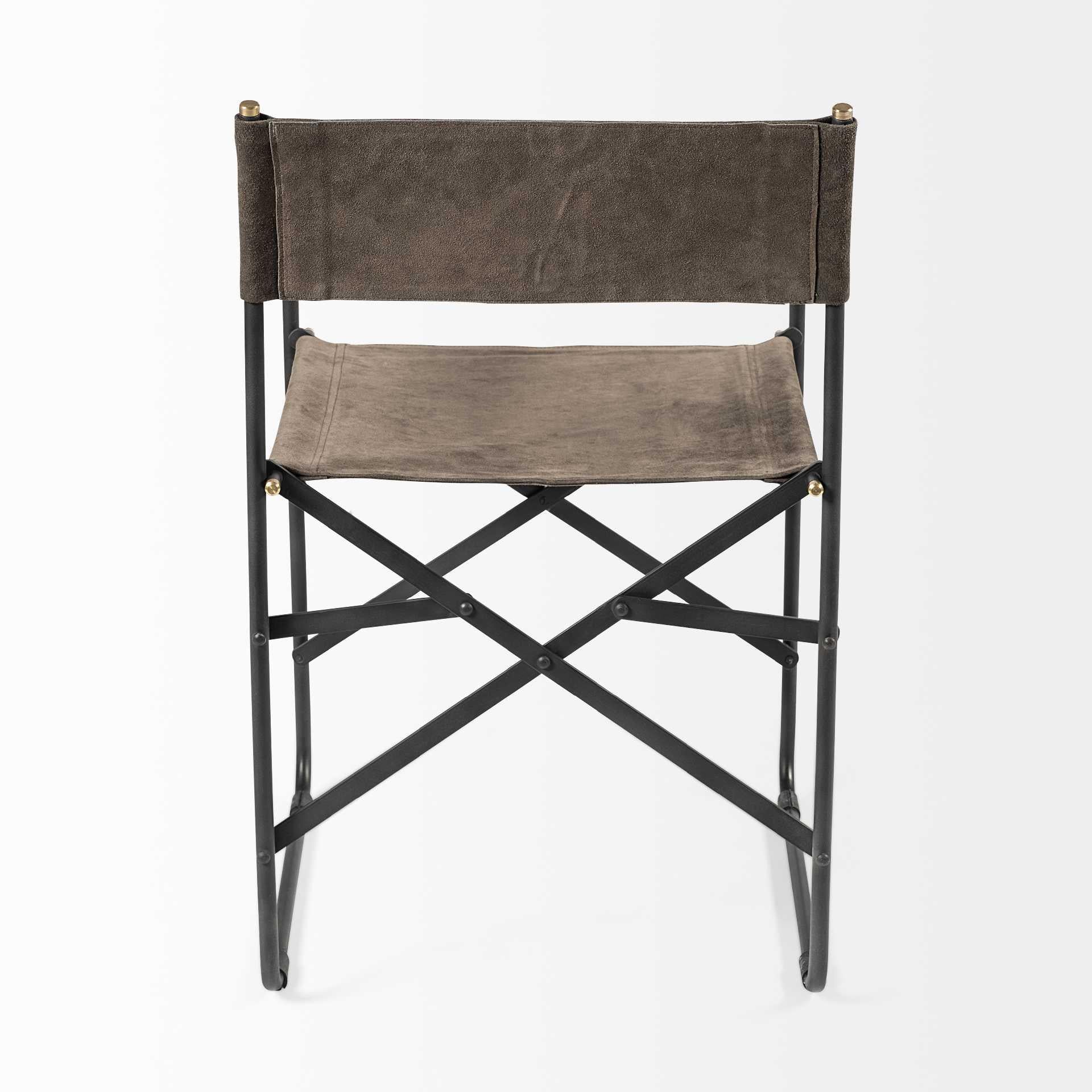 Brown Leather with Black Iron Frame Dining Chair