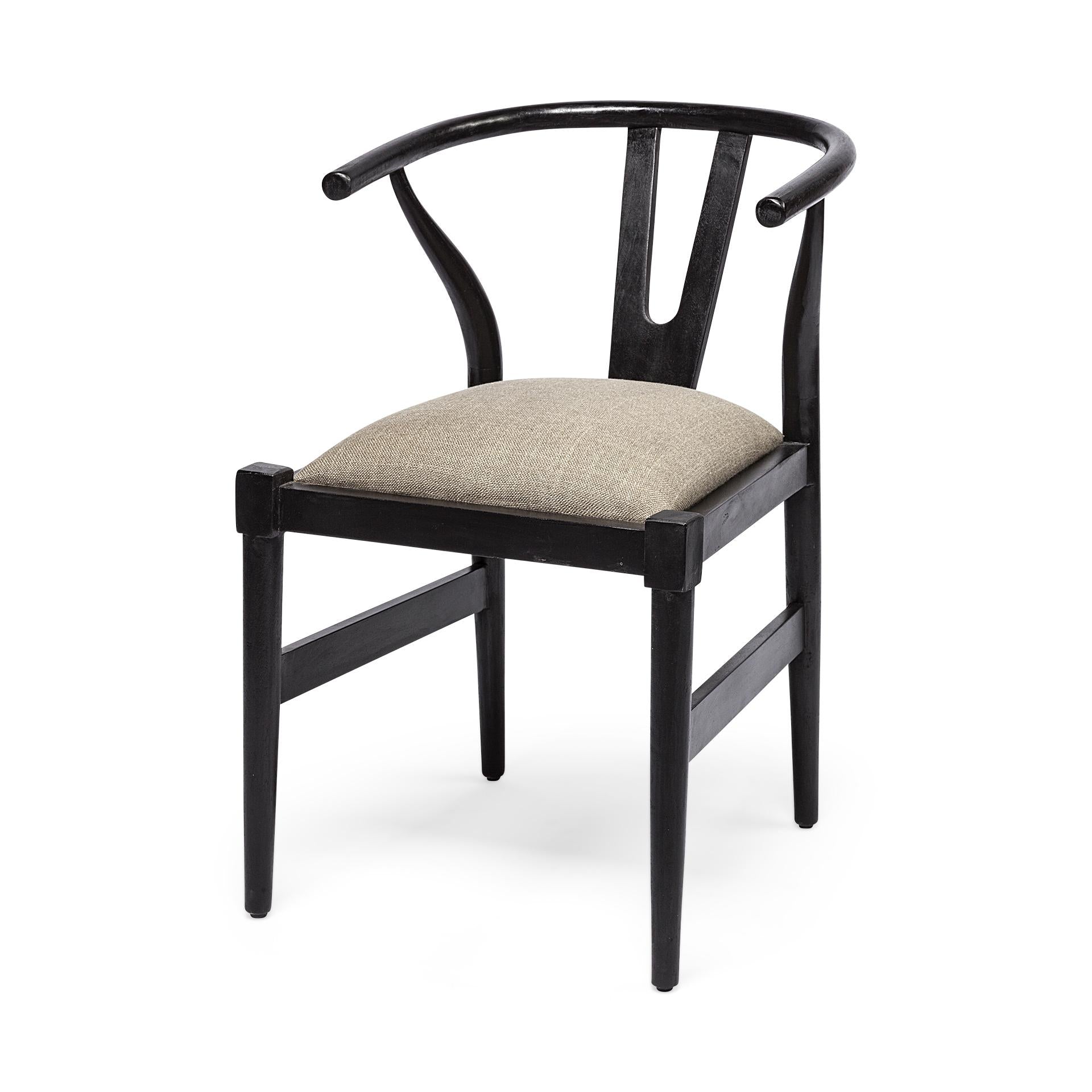 Linen Seat with Black Wooden Base Dining Chair