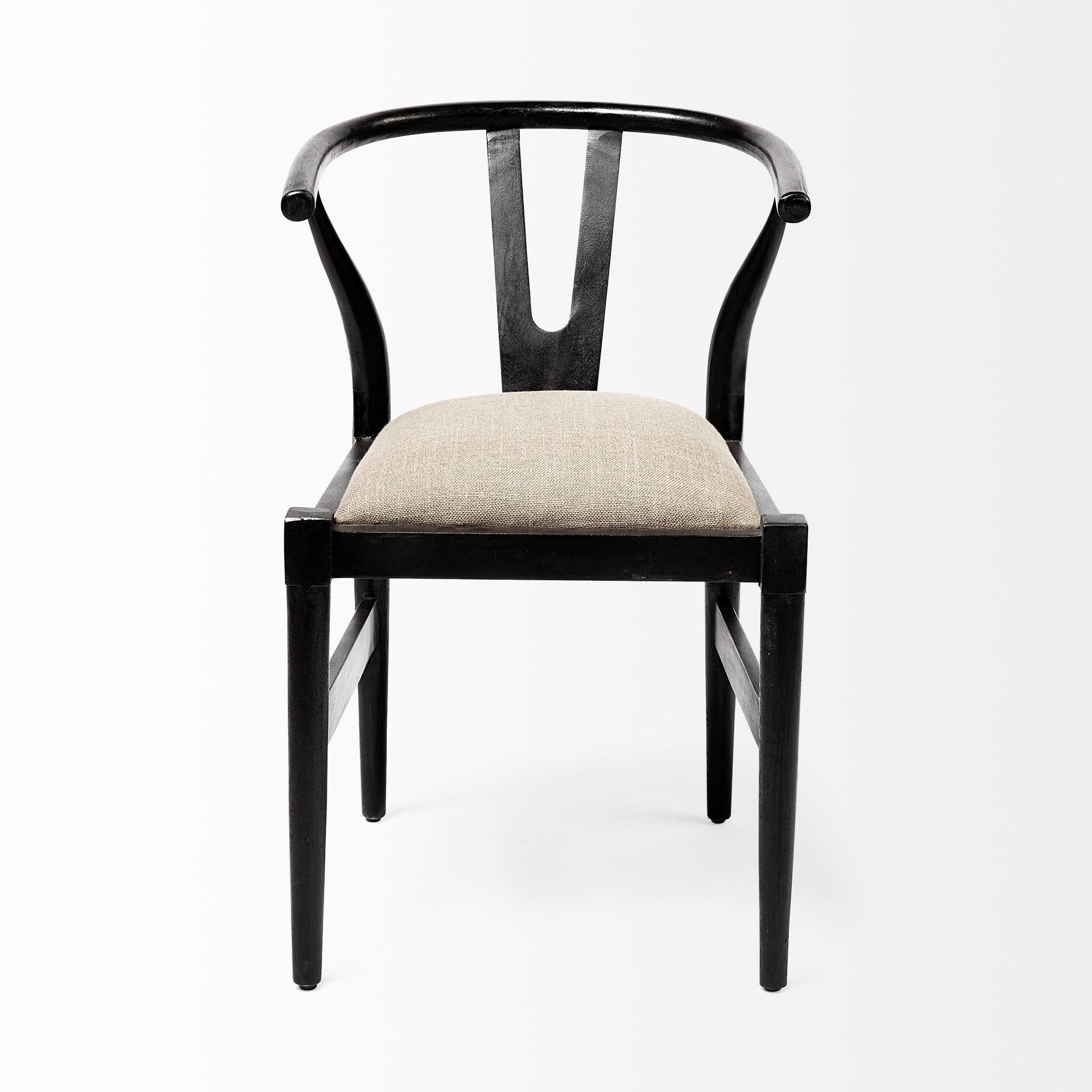 Linen Seat with Black Wooden Base Dining Chair