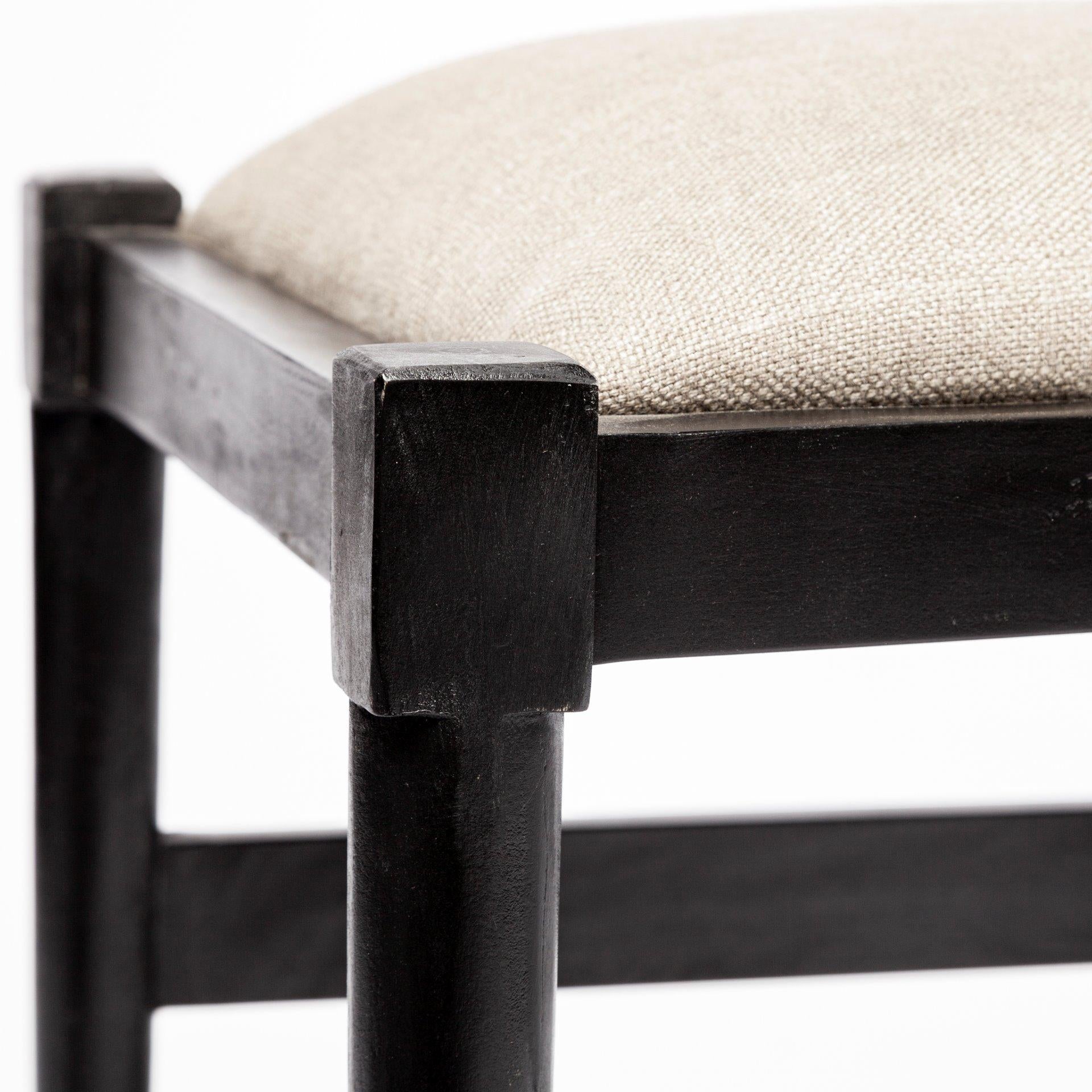 Linen Seat with Black Wooden Base Dining Chair