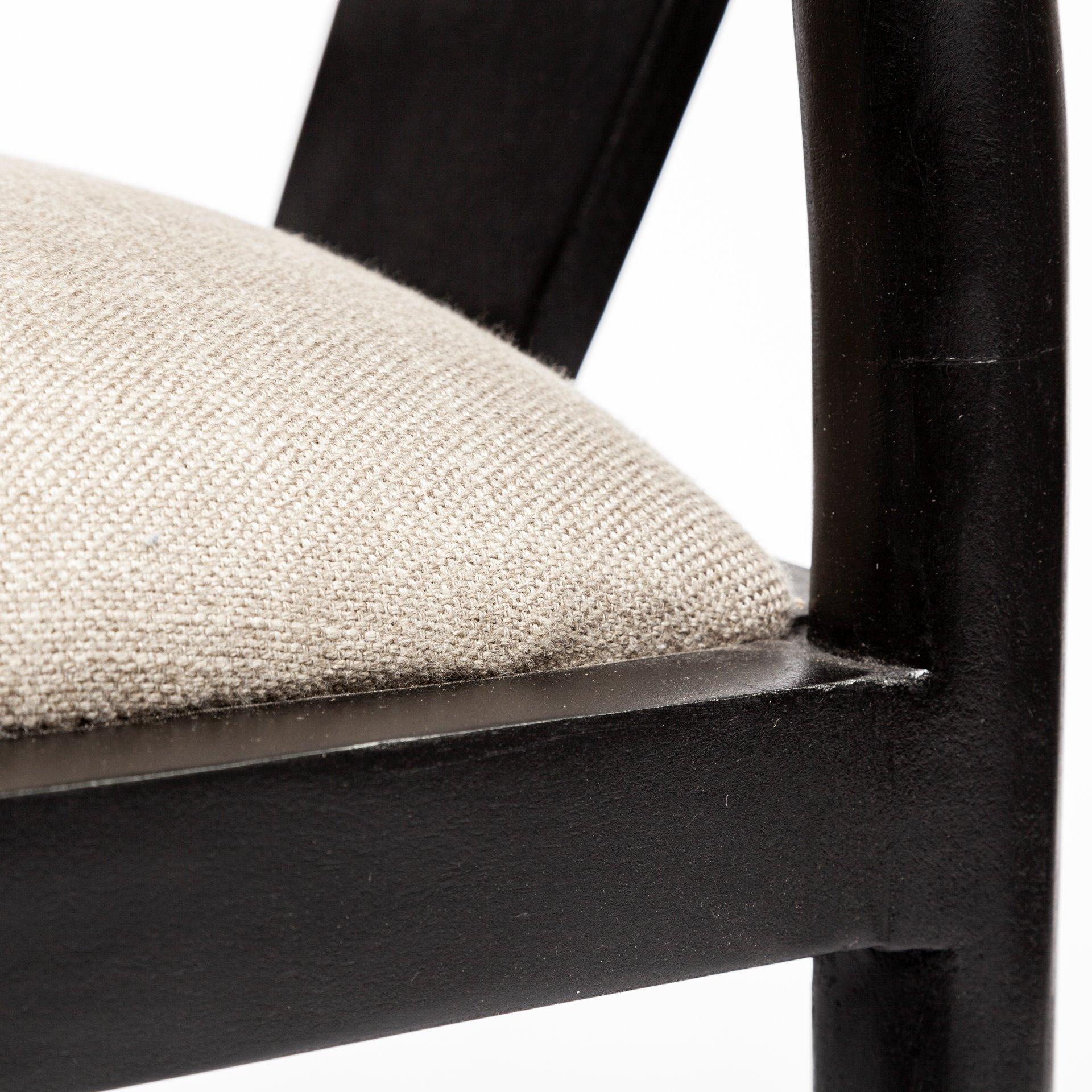 Linen Seat with Black Wooden Base Dining Chair