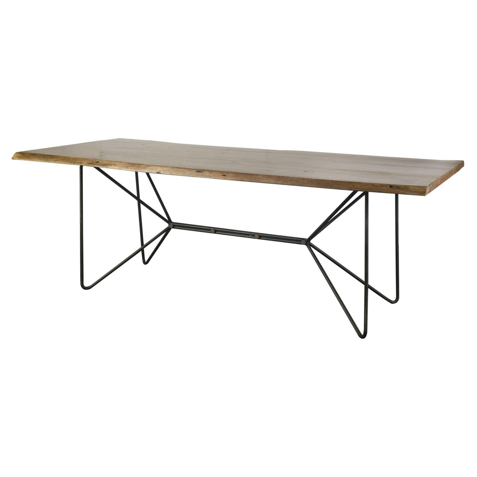 Natural Tapered Live Edge Top with  Iron Base Dining Table