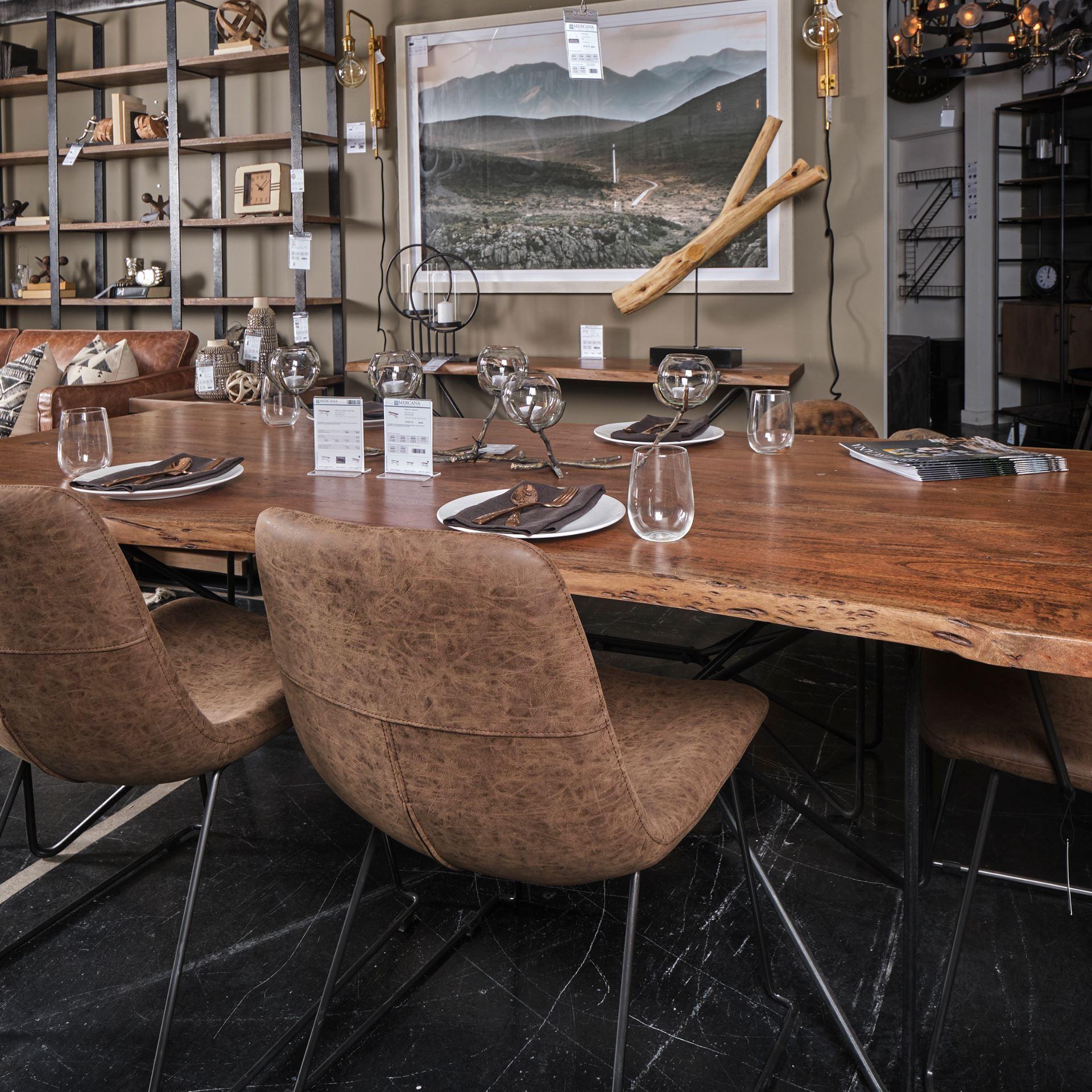 Natural Tapered Live Edge Top with  Iron Base Dining Table